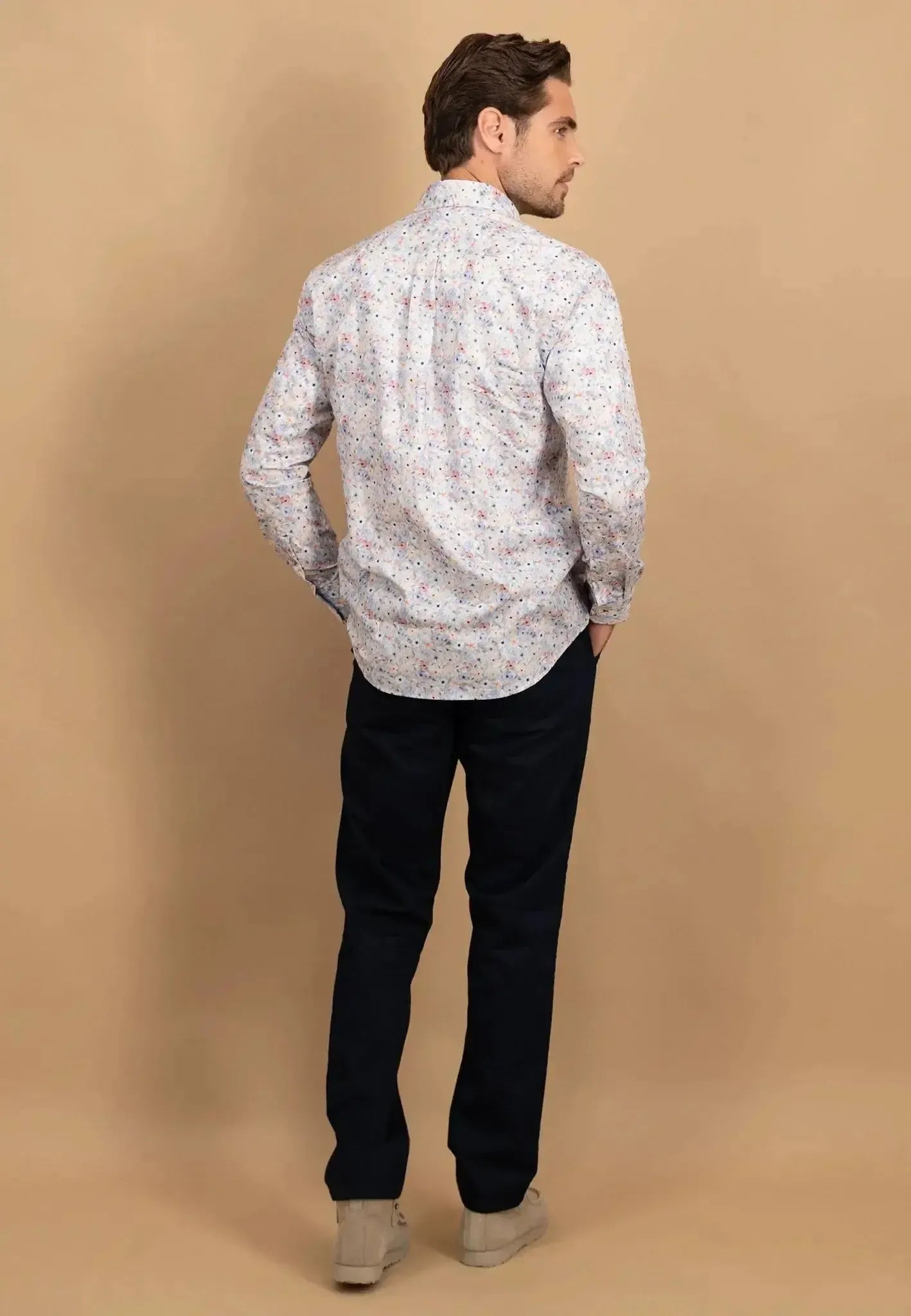 Fynch - Hatton Floral Kent Collar Shirt Peach - northern threads
