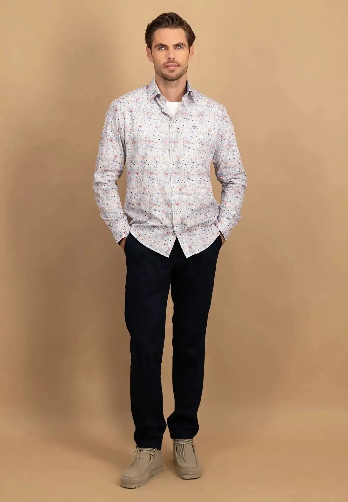 Fynch - Hatton Floral Kent Collar Shirt Peach - northern threads