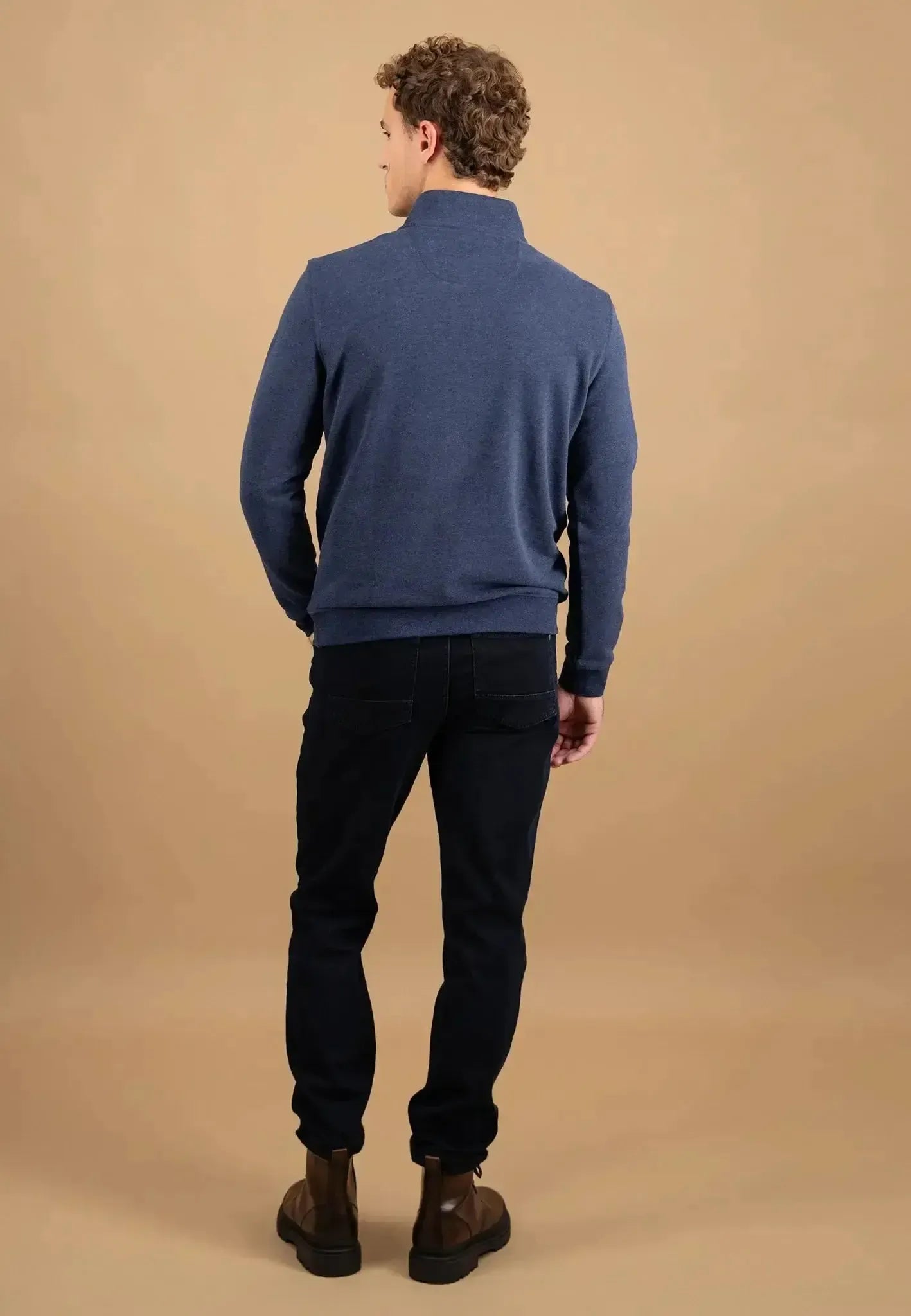 FYNCH-HATTON-Fynch-Hatton 1/4 Zip Stand Collar Cotton Sweat Midnight-NORTHERN THREADS DESIGNER MENSWEAR