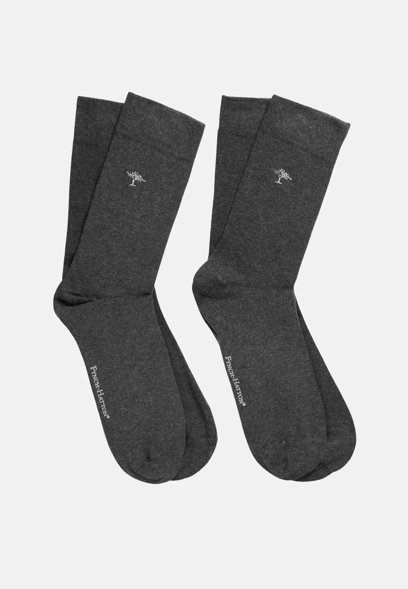 FYNCH-HATTON-Fynch-Hatton 2-Pack Embroidered Logo Socks Anthracite-NORTHERN THREADS DESIGNER MENSWEAR