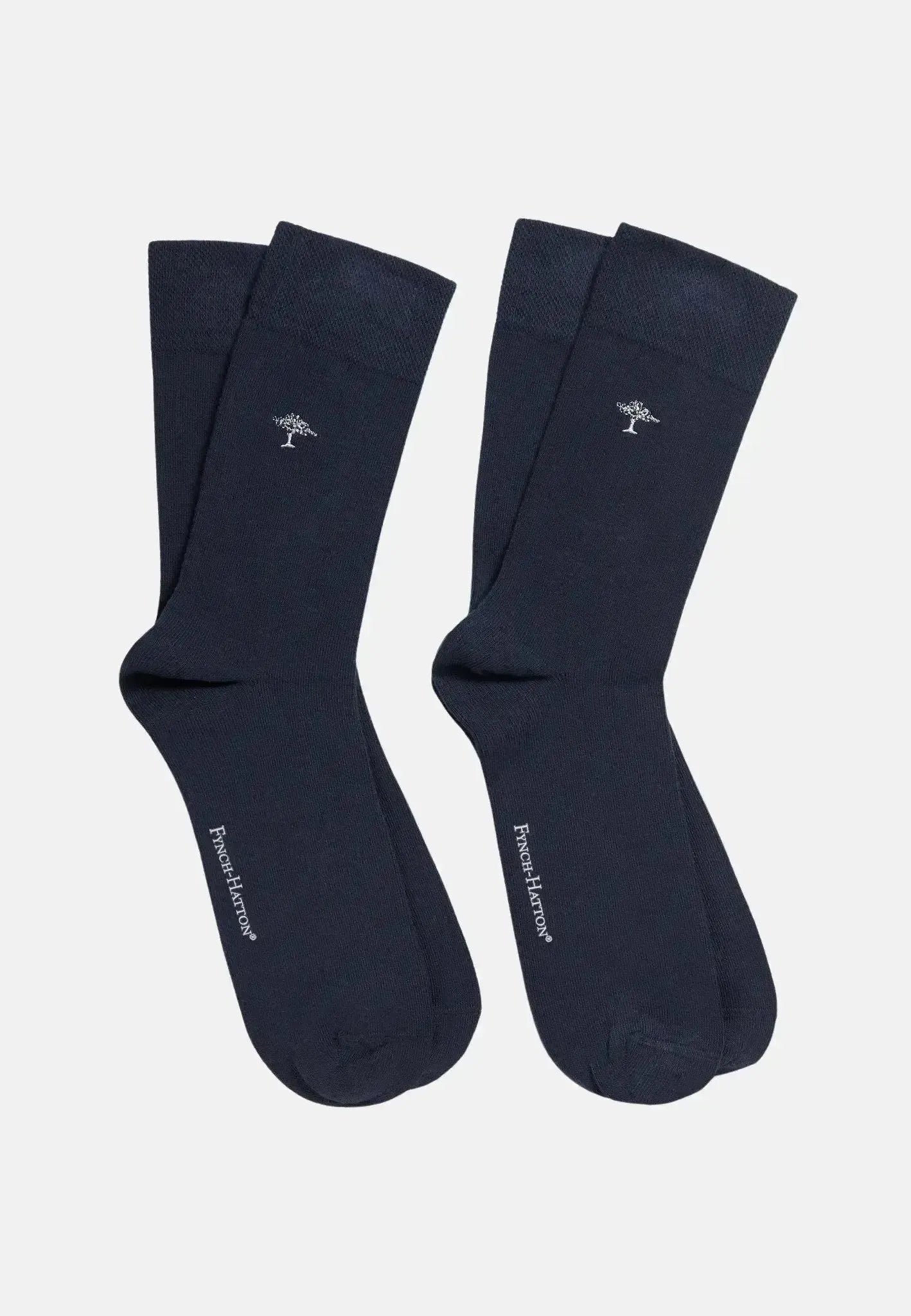 FYNCH-HATTON-Fynch-Hatton 2-Pack Embroidered Logo Socks Navy-NORTHERN THREADS DESIGNER MENSWEAR