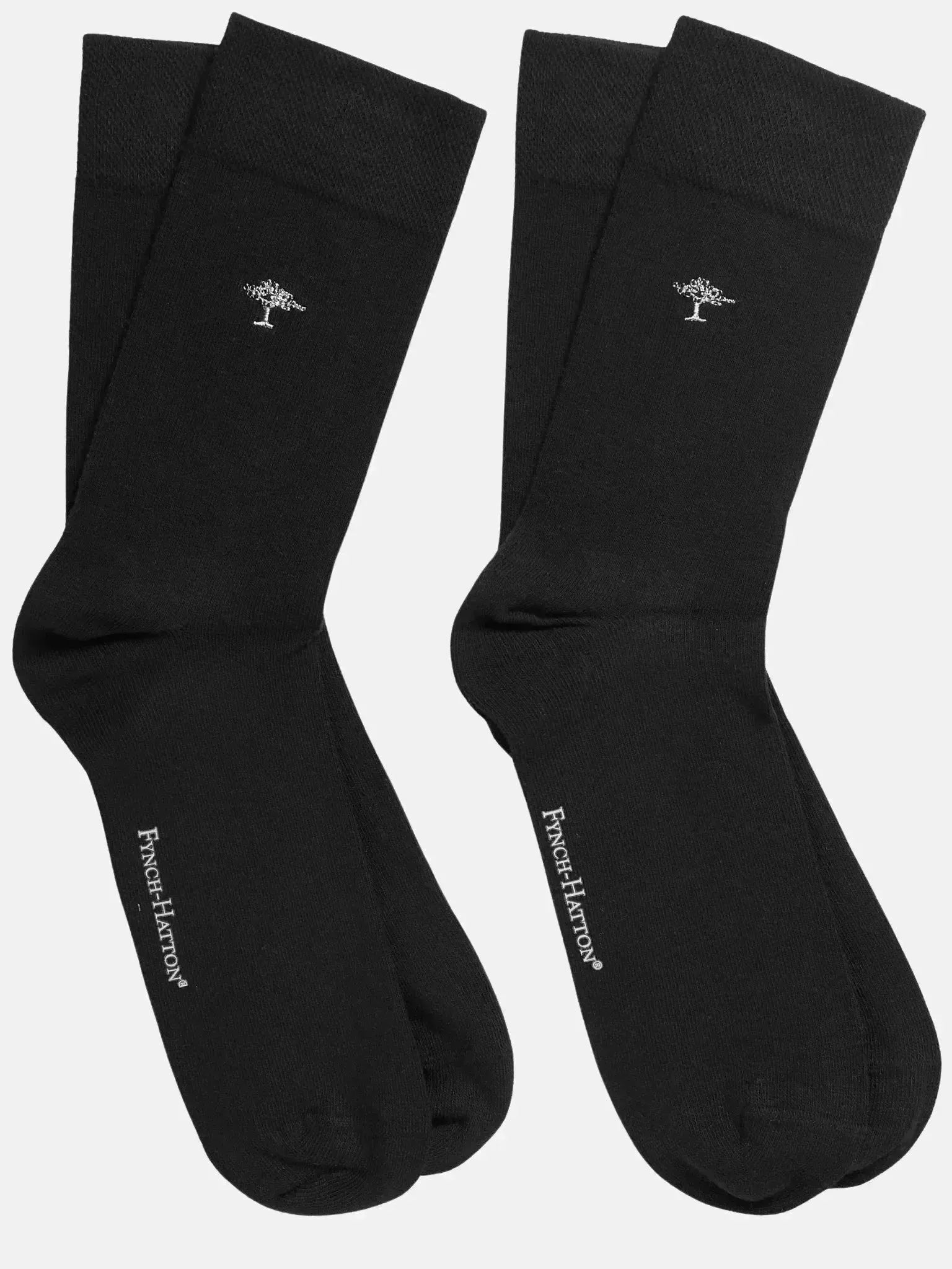 FYNCH-HATTON-Fynch-Hatton 2-Pack Logo Embroidery Socks Black-NORTHERN THREADS DESIGNER MENSWEAR