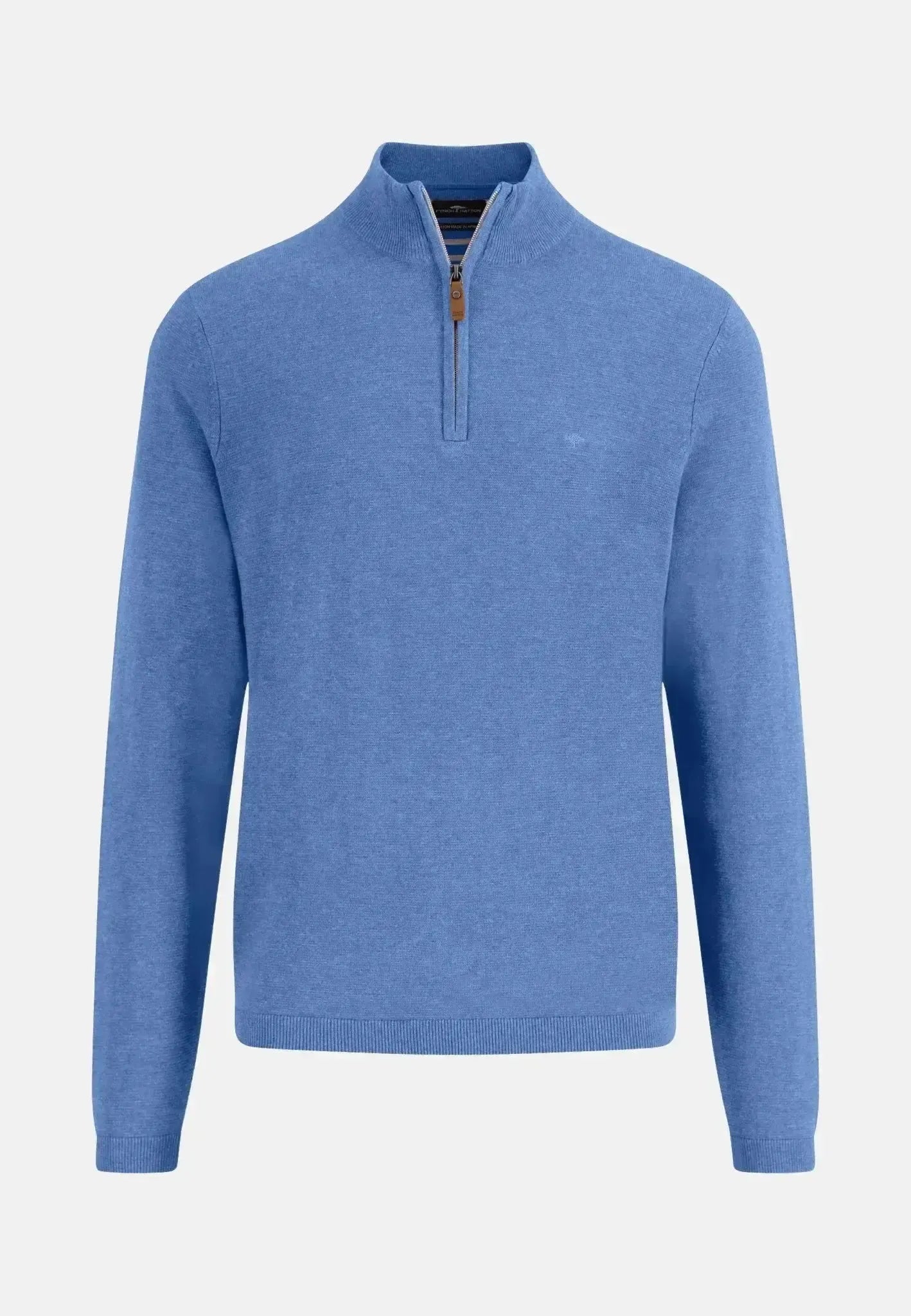 FYNCH-HATTON-Fynch-Hatton Air Cotton 1/4 Zip Knit Crystal Blue-NORTHERN THREADS DESIGNER MENSWEAR