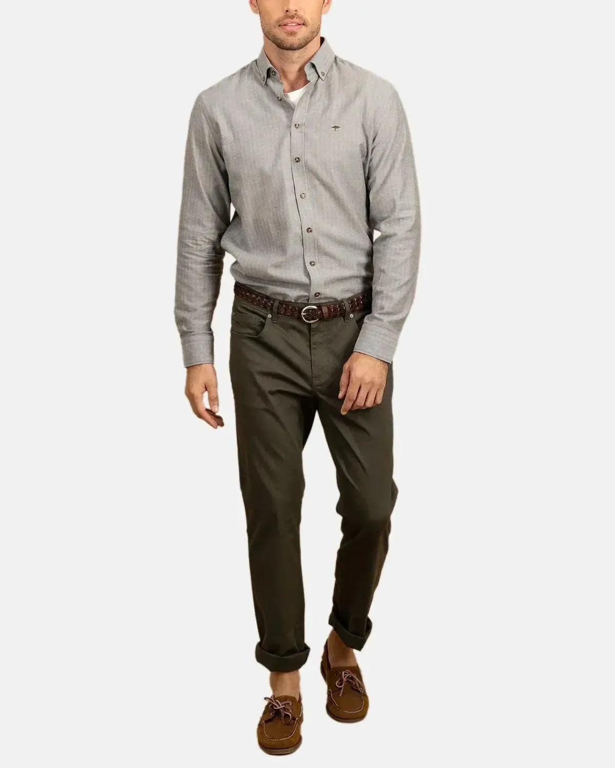FYNCH-HATTON-FYNCH-HATTON BD HERRINGBONE FLANNEL SHIRT DARK IVY-NORTHERN THREADS DESIGNER MENSWEAR