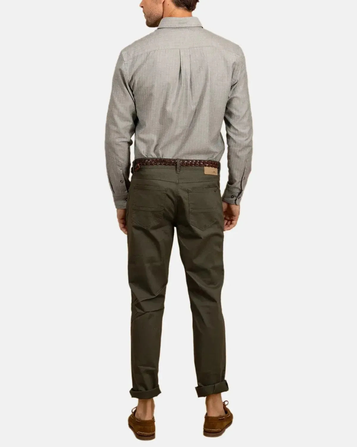 FYNCH-HATTON-FYNCH-HATTON BD HERRINGBONE FLANNEL SHIRT DARK IVY-NORTHERN THREADS DESIGNER MENSWEAR