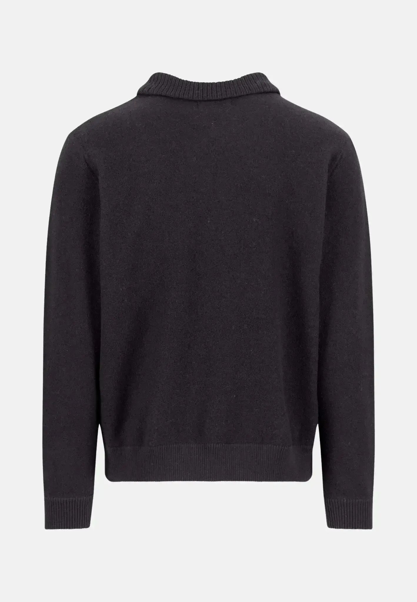 FYNCH-HATTON-Fynch-Hatton Boiled Wool Polo Collar Cardigan Charcoal-NORTHERN THREADS DESIGNER MENSWEAR