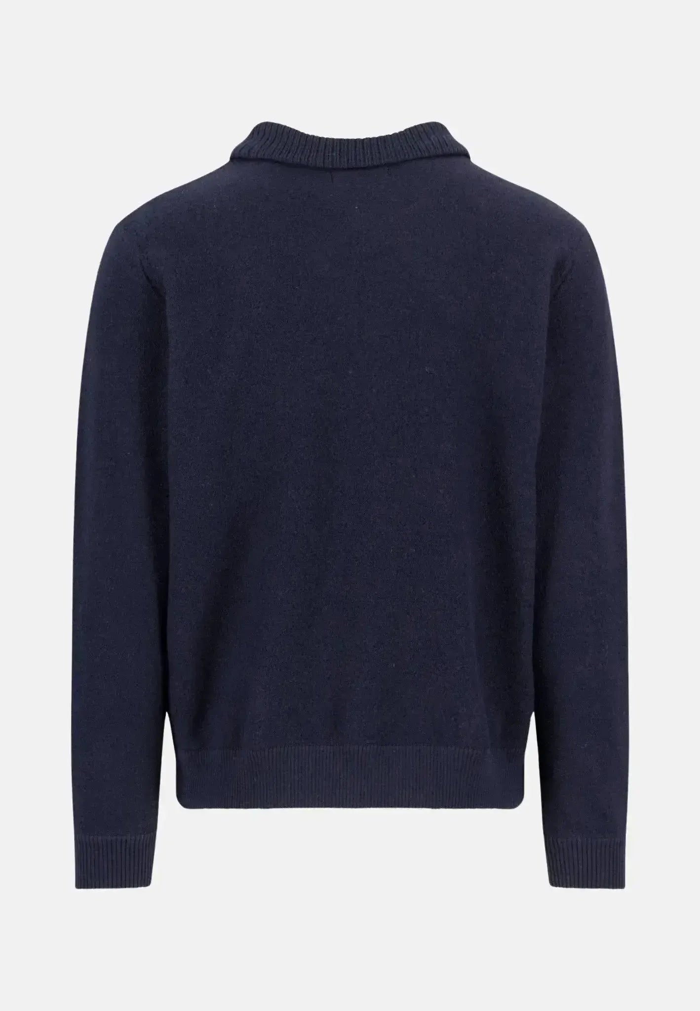 FYNCH-HATTON-Fynch-Hatton Boiled Wool Polo Collar Cardigan Navy-NORTHERN THREADS DESIGNER MENSWEAR