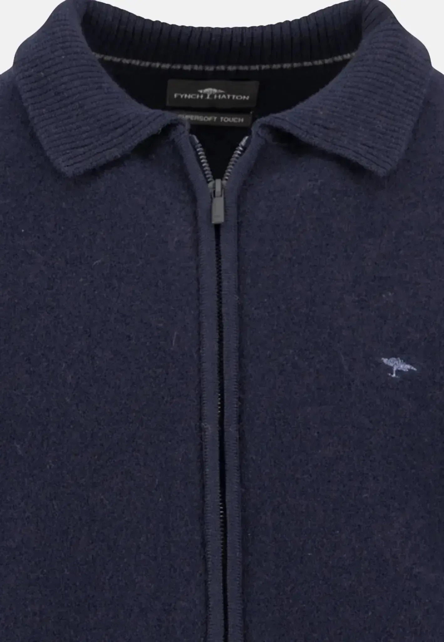 FYNCH-HATTON-Fynch-Hatton Boiled Wool Polo Collar Cardigan Navy-NORTHERN THREADS DESIGNER MENSWEAR