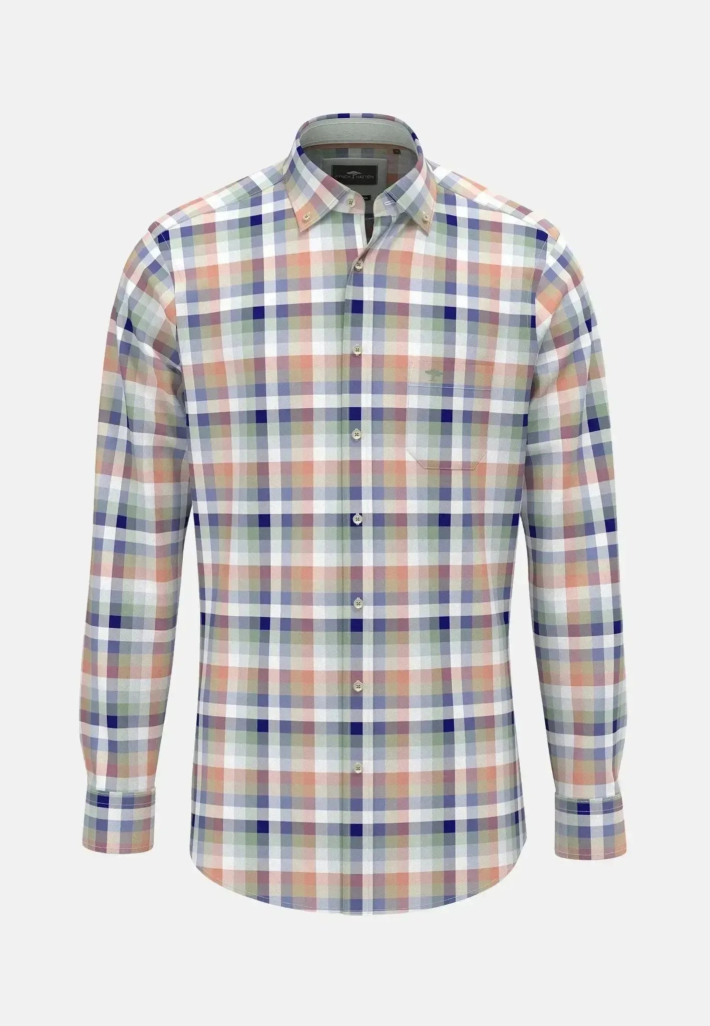 FYNCH-HATTON-Fynch-Hatton Colourful Combi Check B.D. Shirt Peach-NORTHERN THREADS DESIGNER MENSWEAR