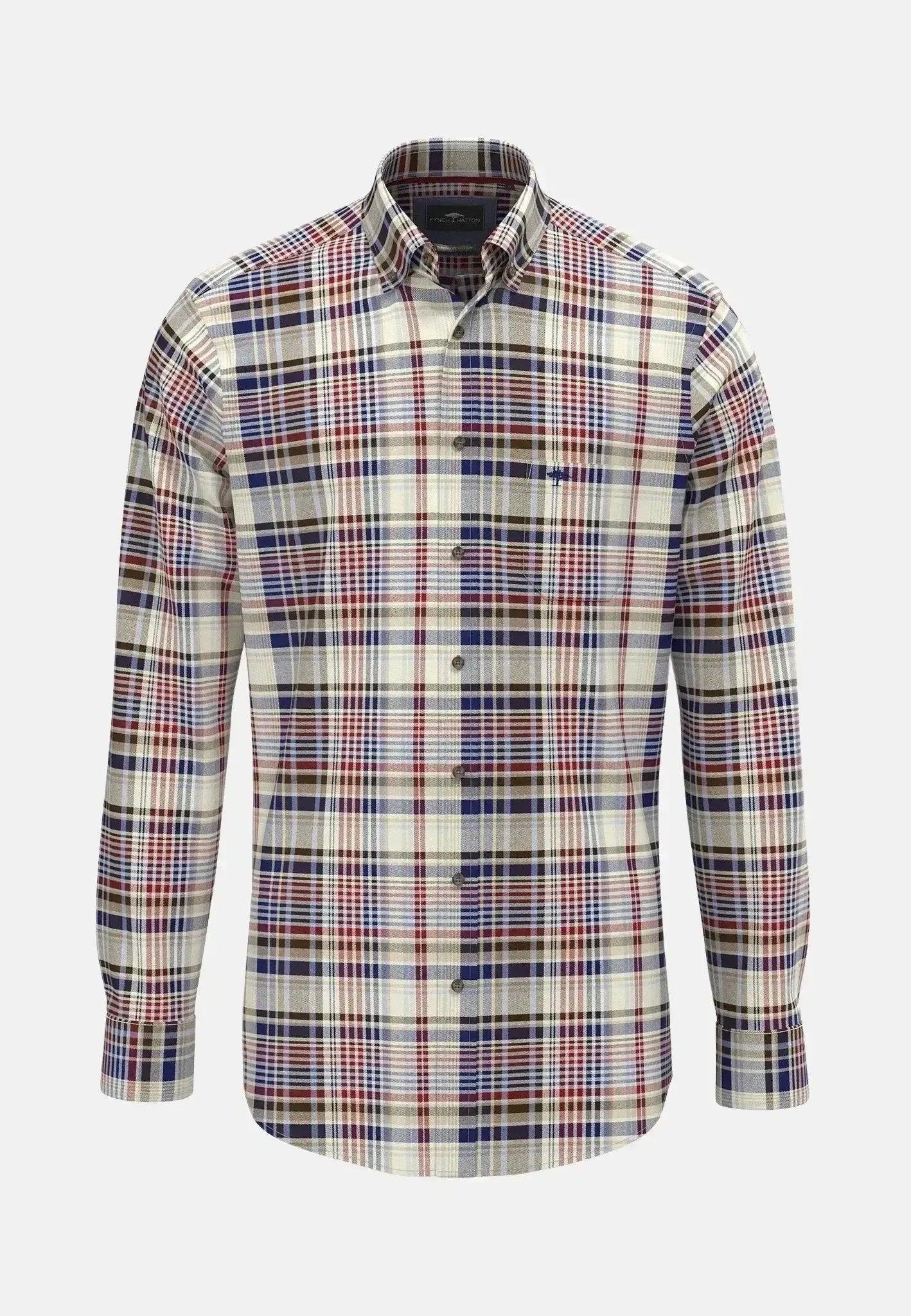 FYNCH-HATTON-Fynch-Hatton Colourful Flannel Button Down Check Shirt Garnet Red-NORTHERN THREADS DESIGNER MENSWEAR