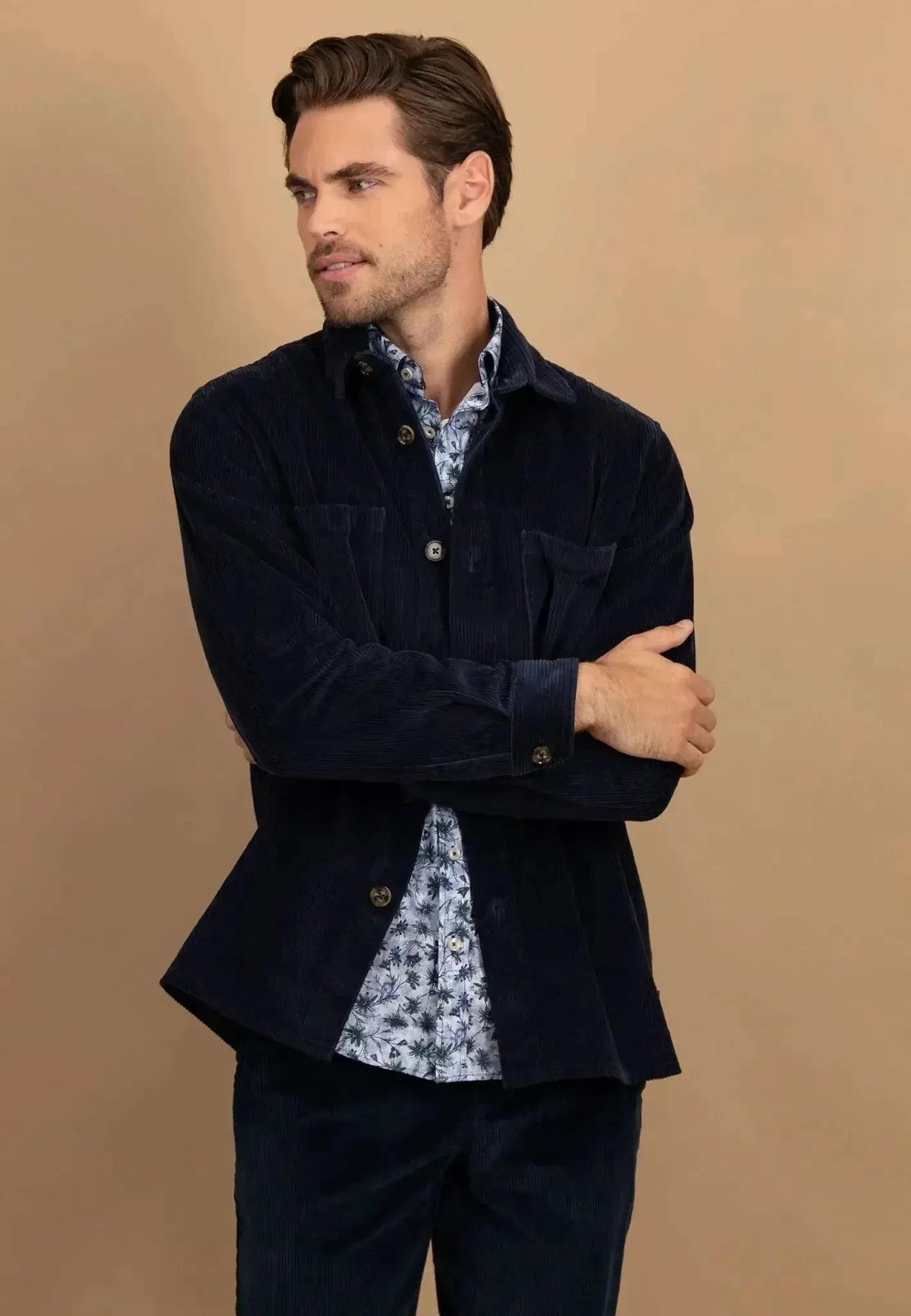 FYNCH-HATTON-Fynch-Hatton Cotton Corduroy Overshirt Navy-NORTHERN THREADS DESIGNER MENSWEAR