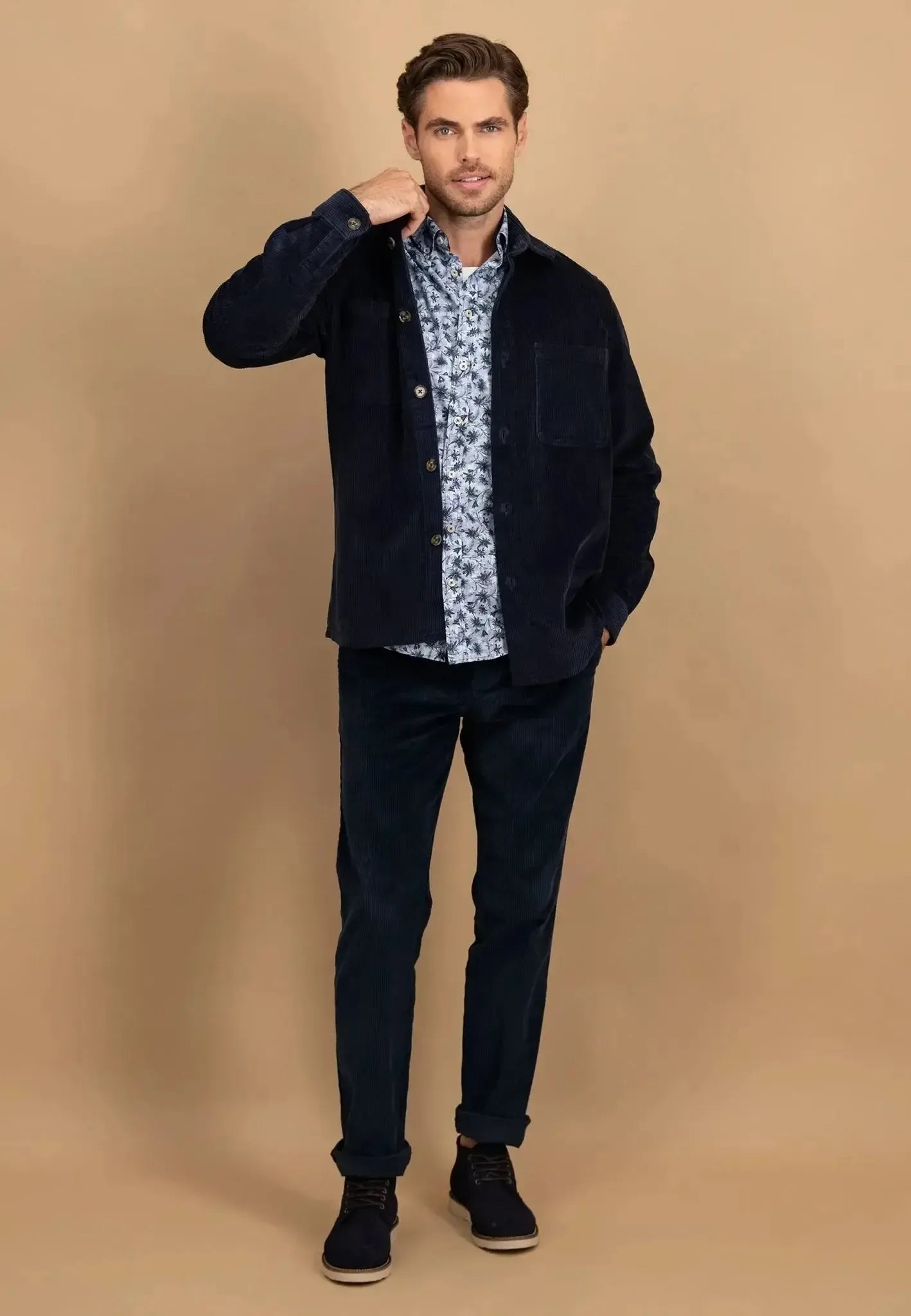 FYNCH-HATTON-Fynch-Hatton Cotton Corduroy Overshirt Navy-NORTHERN THREADS DESIGNER MENSWEAR