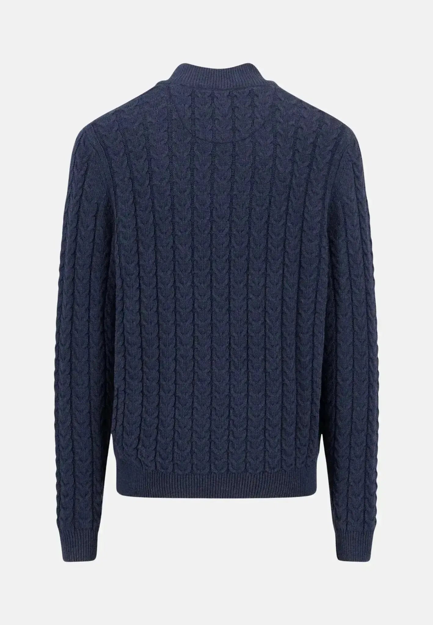 FYNCH-HATTON-Fynch-Hatton Cotton-Wool Button Neck Cable Knit Sweater Navy-NORTHERN THREADS DESIGNER MENSWEAR