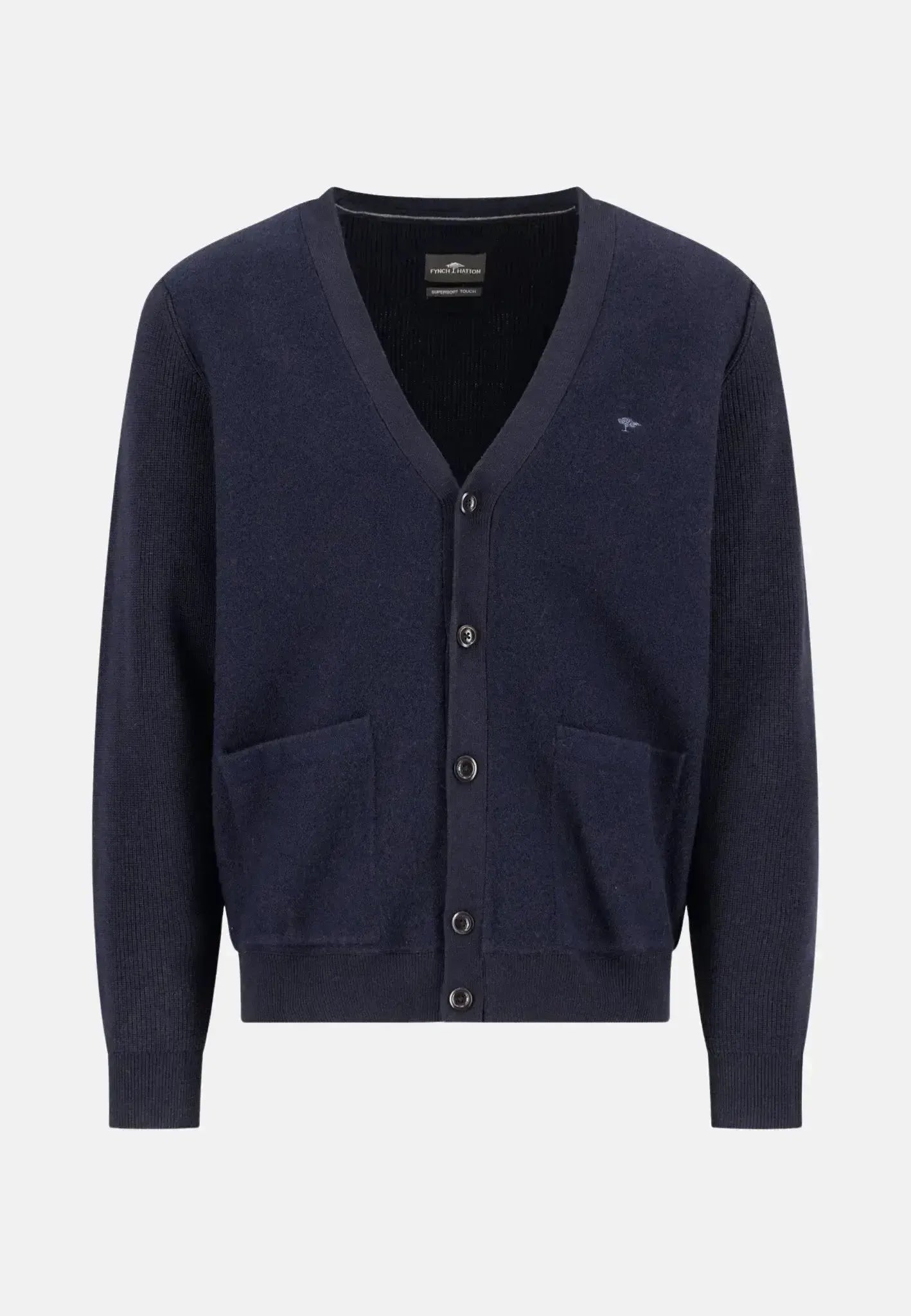 FYNCH-HATTON-Fynch-Hatton Cotton Wool Buttoned Cardigan Navy-NORTHERN THREADS DESIGNER MENSWEAR