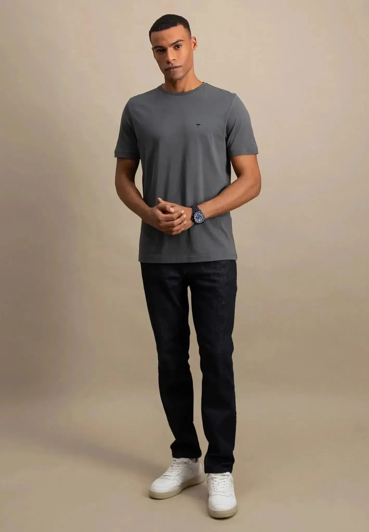 FYNCH-HATTON-Fynch-Hatton Crew Neck T-Shirt Asphalt-NORTHERN THREADS DESIGNER MENSWEAR