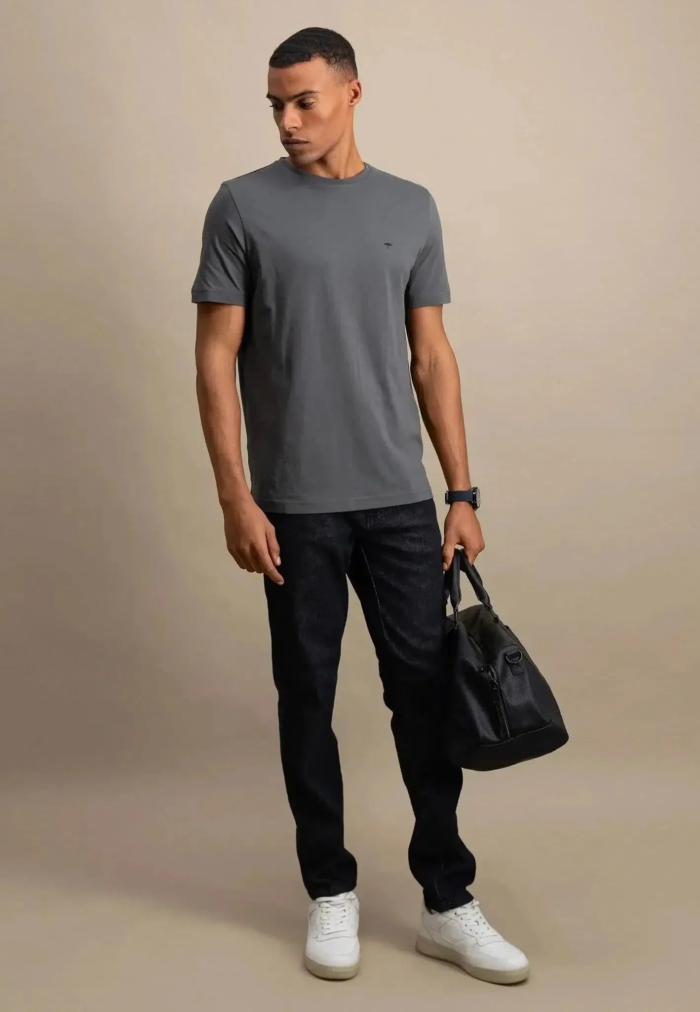 FYNCH-HATTON-Fynch-Hatton Crew Neck T-Shirt Asphalt-NORTHERN THREADS DESIGNER MENSWEAR