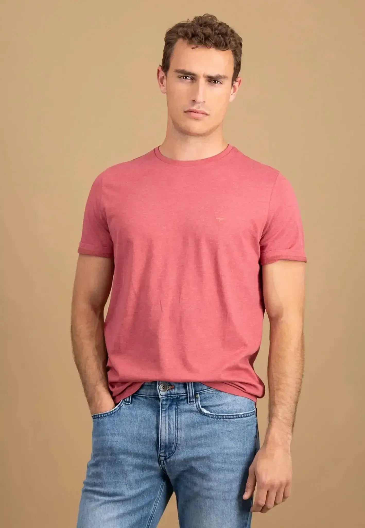 FYNCH-HATTON-Fynch-Hatton Crew Neck T-Shirt Berry-NORTHERN THREADS DESIGNER MENSWEAR