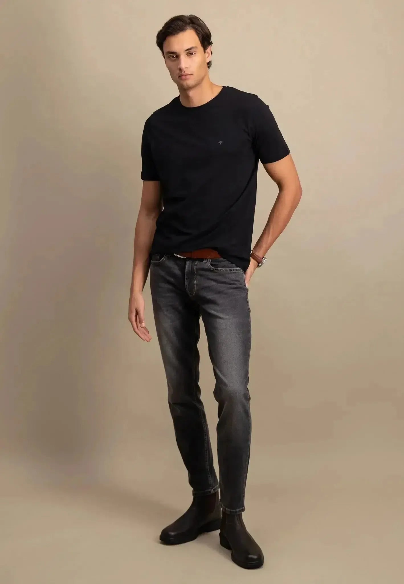 FYNCH-HATTON-Fynch-Hatton Crew Neck T-Shirt Black-NORTHERN THREADS DESIGNER MENSWEAR