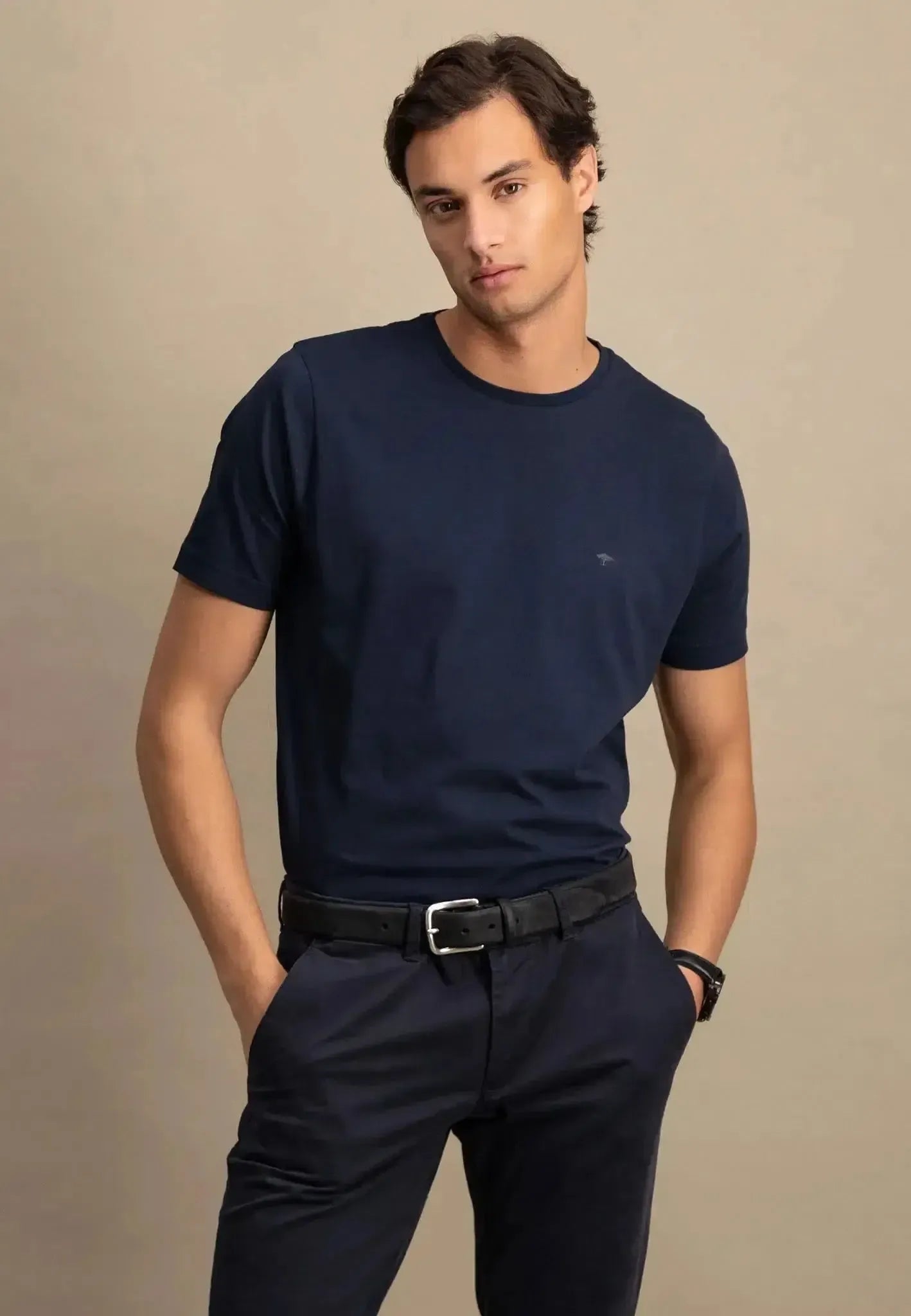 FYNCH-HATTON-Fynch-Hatton Crew Neck T-Shirt Navy-NORTHERN THREADS DESIGNER MENSWEAR