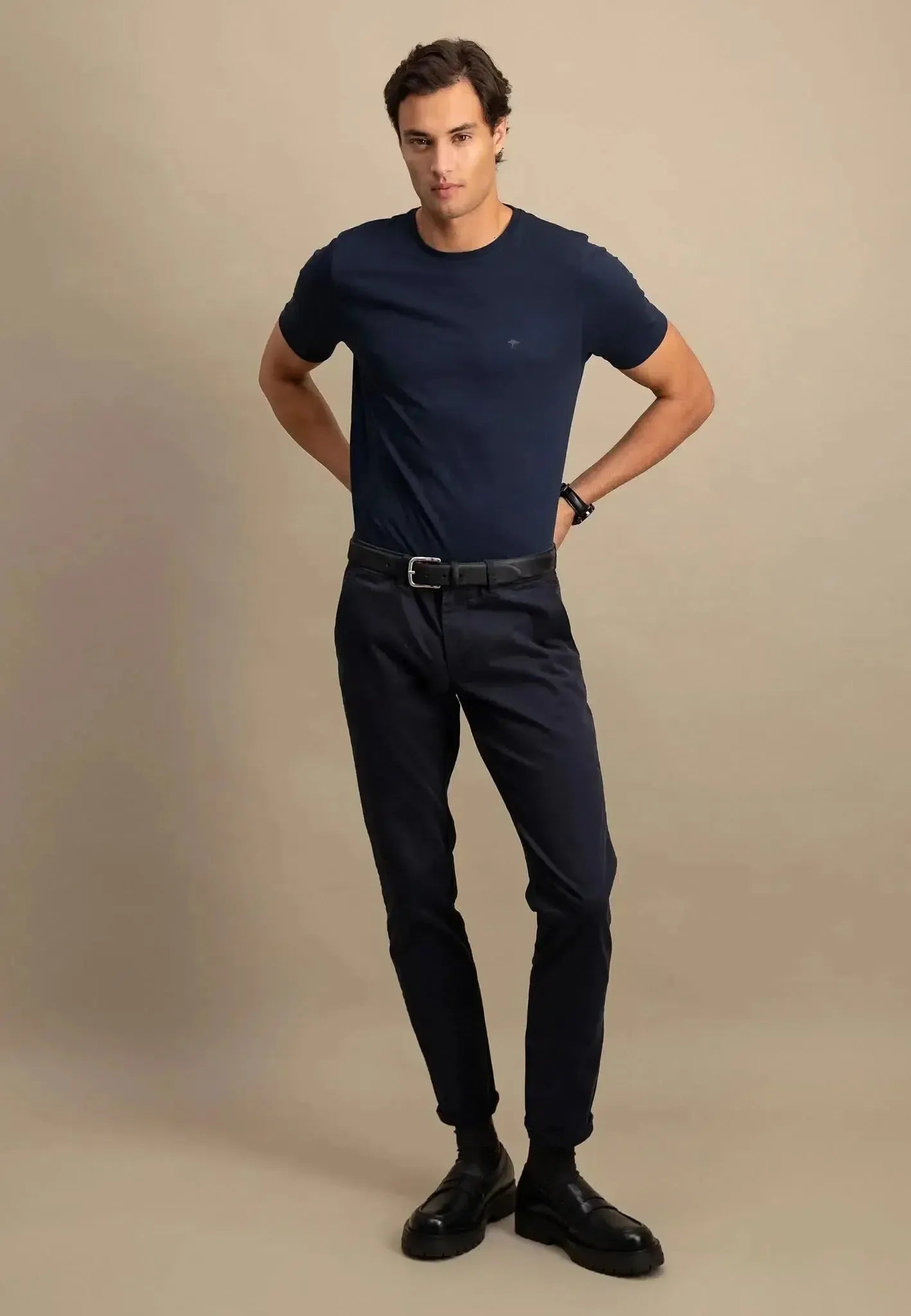 FYNCH-HATTON-Fynch-Hatton Crew Neck T-Shirt Navy-NORTHERN THREADS DESIGNER MENSWEAR