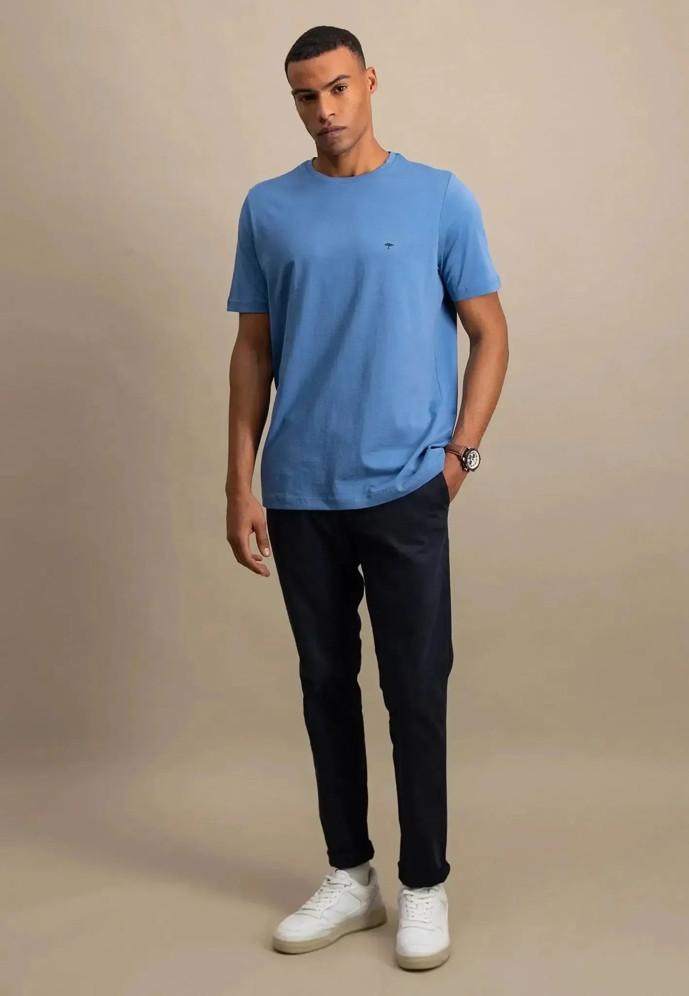 FYNCH-HATTON-Fynch-Hatton Crew Neck T-Shirt Pacific-NORTHERN THREADS DESIGNER MENSWEAR