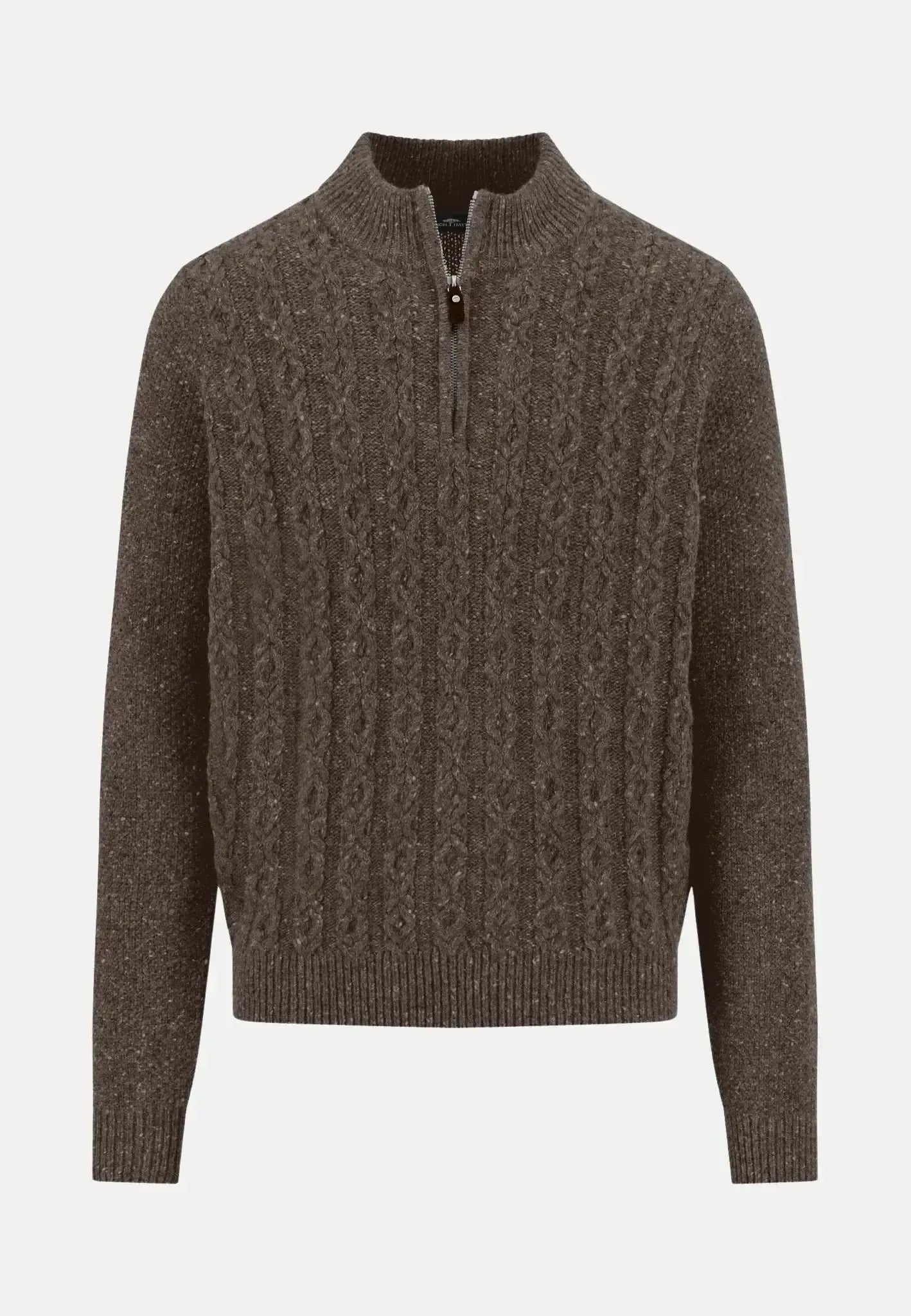 FYNCH-HATTON-Fynch-Hatton Donegal Wool 1/4 Zip Cable Knit Dark Chocolate-NORTHERN THREADS DESIGNER MENSWEAR