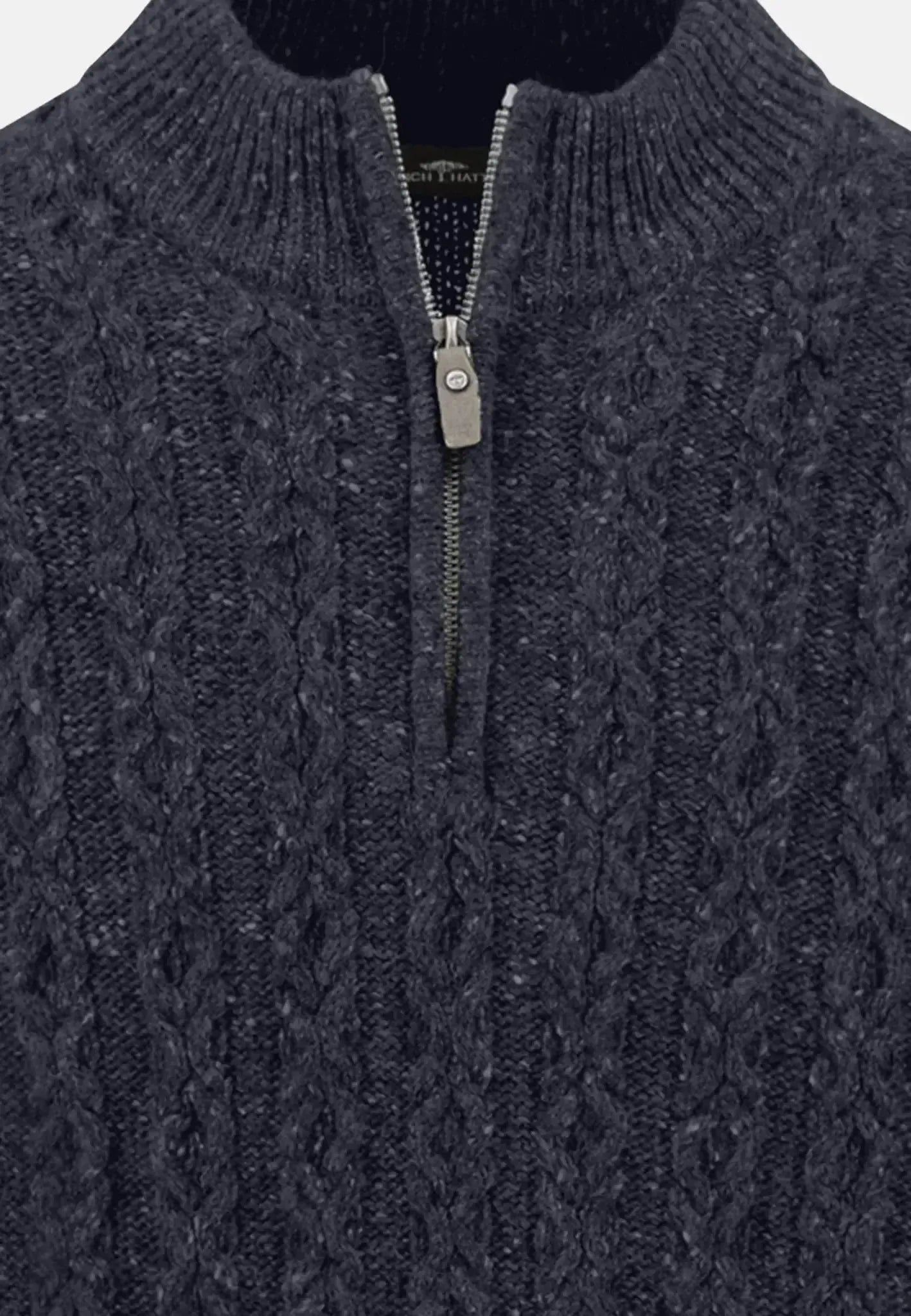 FYNCH-HATTON-Fynch-Hatton Donegal Wool 1/4 Zip Cable Knit Navy-NORTHERN THREADS DESIGNER MENSWEAR