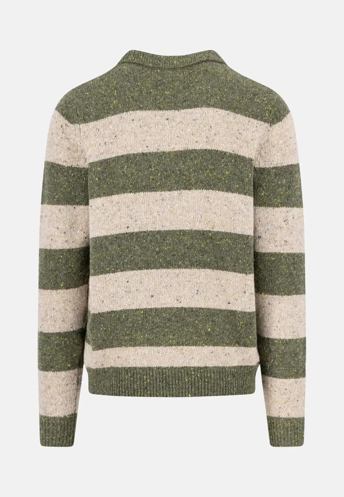 FYNCH-HATTON-Fynch-Hatton Donegal Wool Striped Polo Collar Knit Dark Ivy-NORTHERN THREADS DESIGNER MENSWEAR