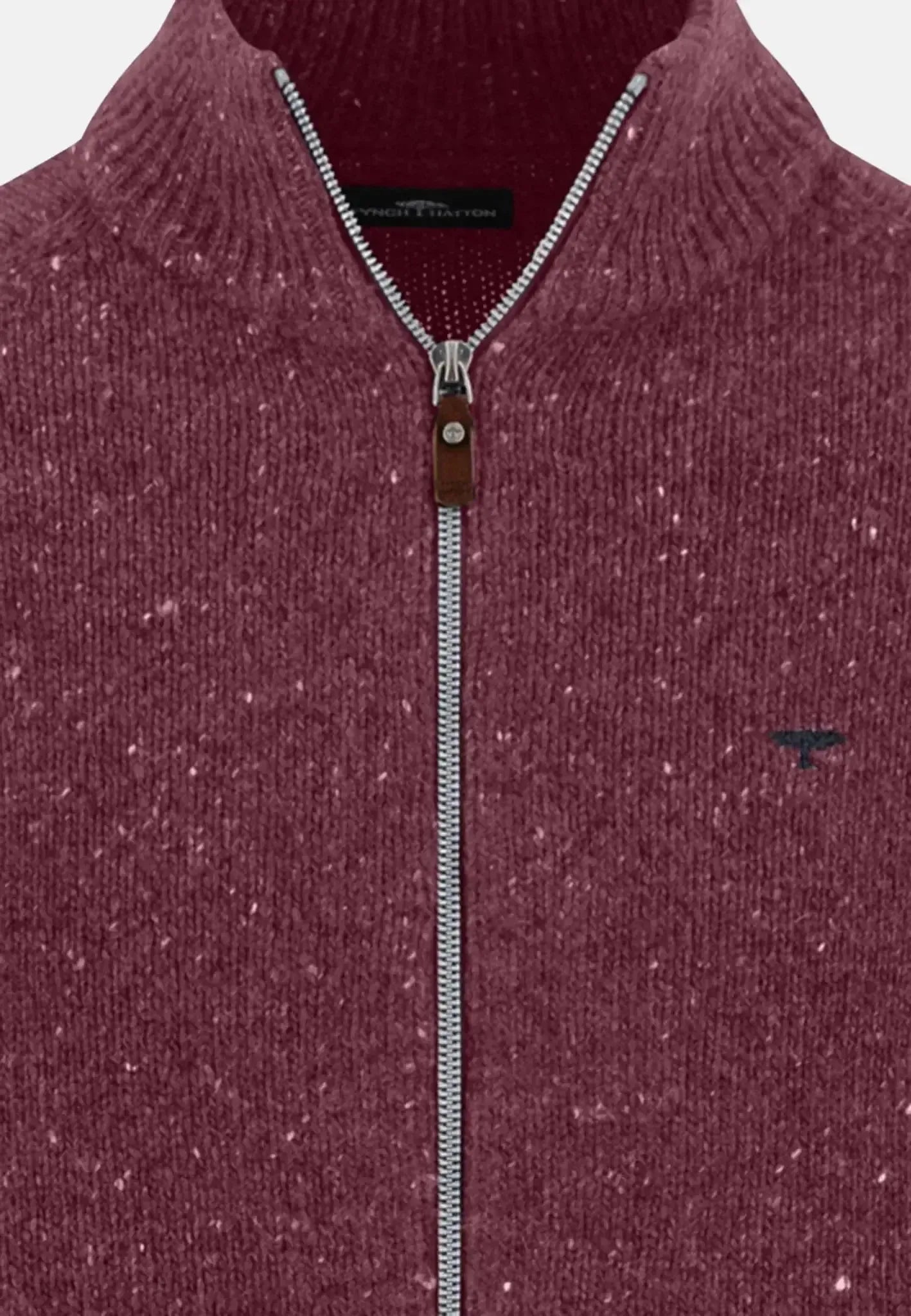 FYNCH-HATTON-Fynch-Hatton Donegal Wool Zip Cardigan Deep Merlot-NORTHERN THREADS DESIGNER MENSWEAR