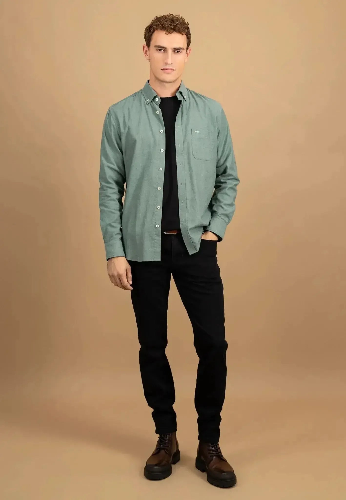 FYNCH-HATTON-Fynch-Hatton Essential Flannel Button Down Shirt Dark Ivy-NORTHERN THREADS DESIGNER MENSWEAR