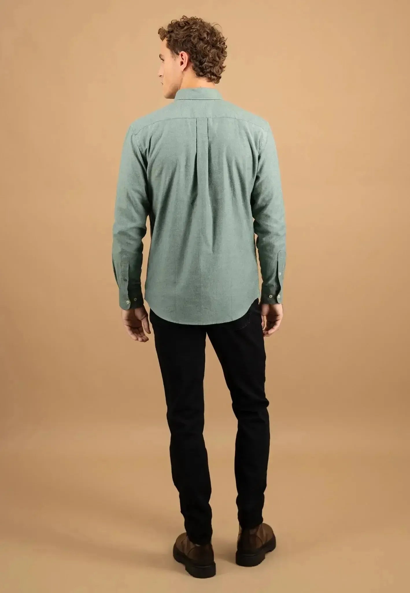 FYNCH-HATTON-Fynch-Hatton Essential Flannel Button Down Shirt Dark Ivy-NORTHERN THREADS DESIGNER MENSWEAR