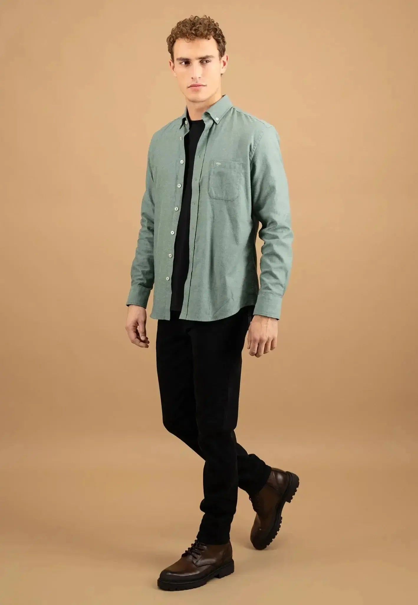 FYNCH-HATTON-Fynch-Hatton Essential Flannel Button Down Shirt Dark Ivy-NORTHERN THREADS DESIGNER MENSWEAR