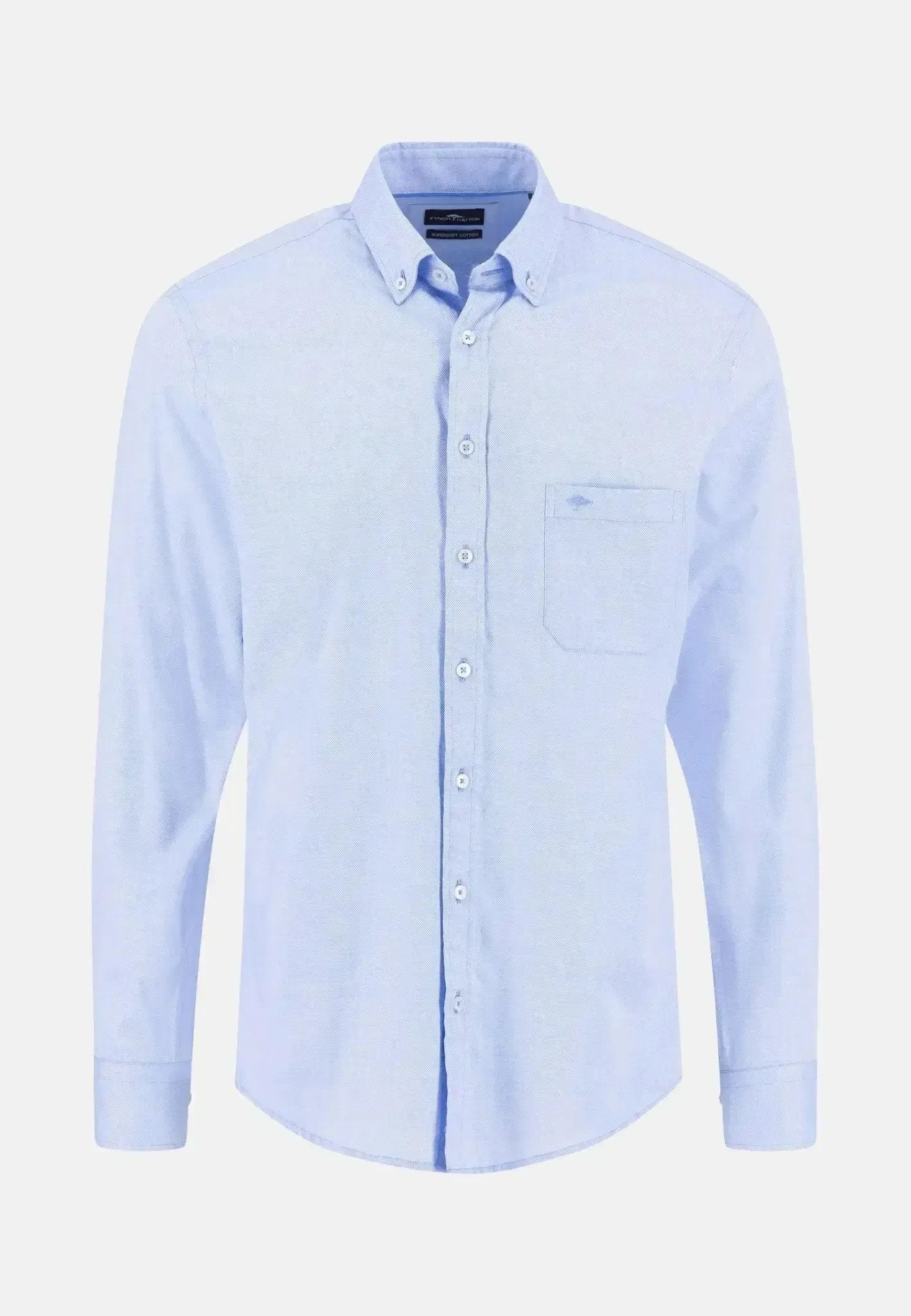 FYNCH-HATTON-Fynch-Hatton Essential Textured Dobby Shirt Crystal Blue-NORTHERN THREADS DESIGNER MENSWEAR