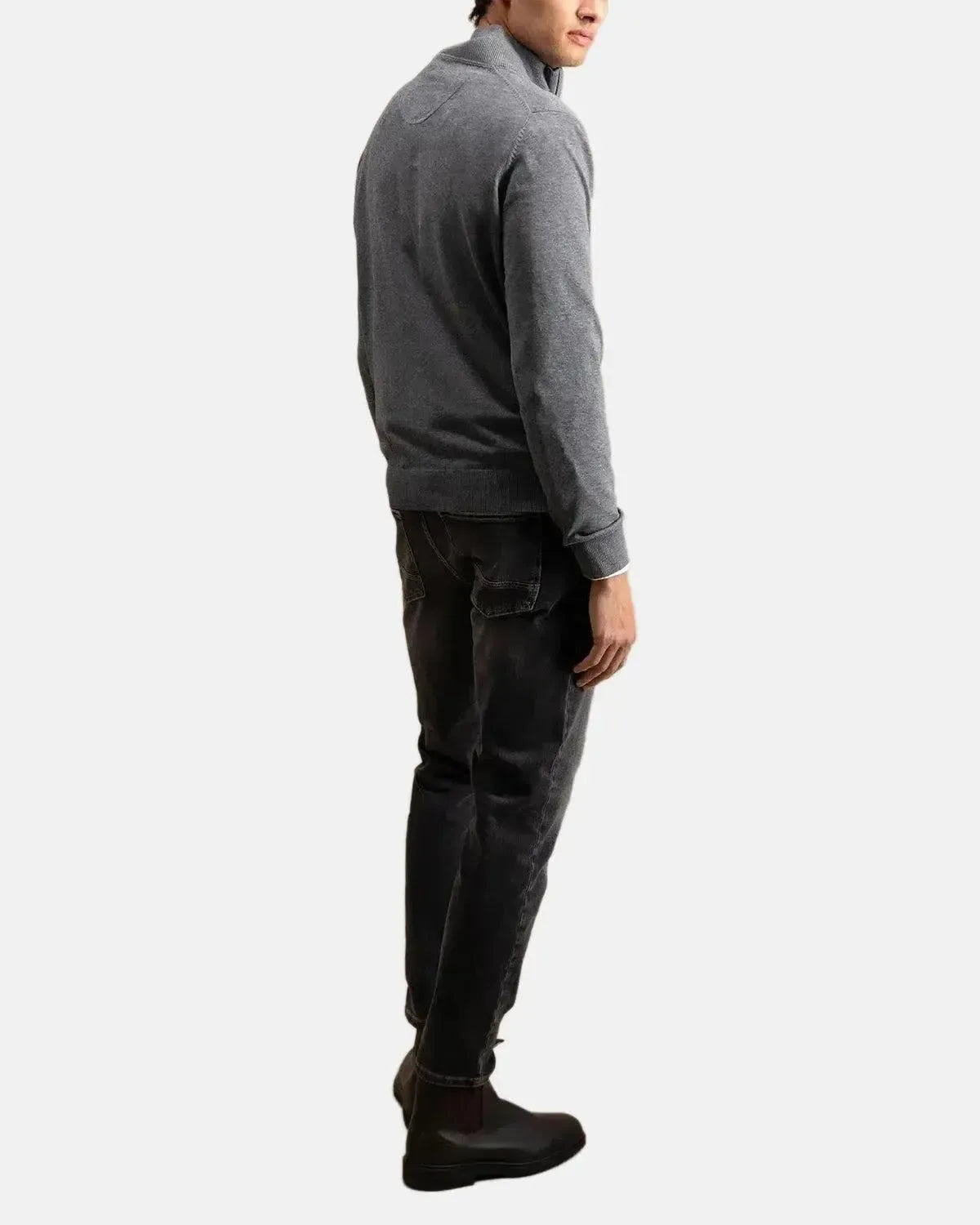 FYNCH-HATTON-FYNCH-HATTON FINE KNIT 1/4 ZIP COTTON KNIT STEEL-NORTHERN THREADS DESIGNER MENSWEAR