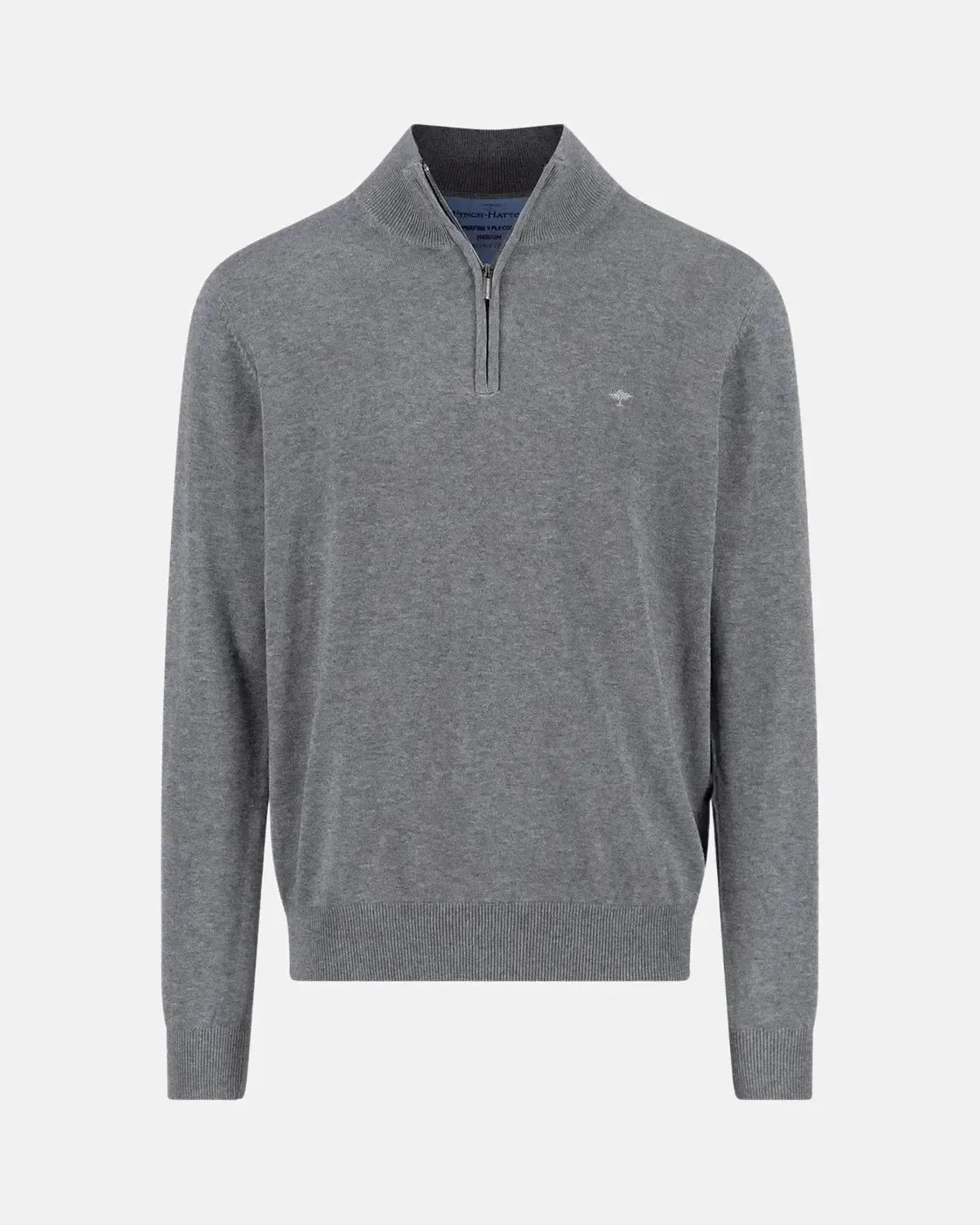 FYNCH-HATTON-FYNCH-HATTON FINE KNIT 1/4 ZIP COTTON KNIT STEEL-NORTHERN THREADS DESIGNER MENSWEAR