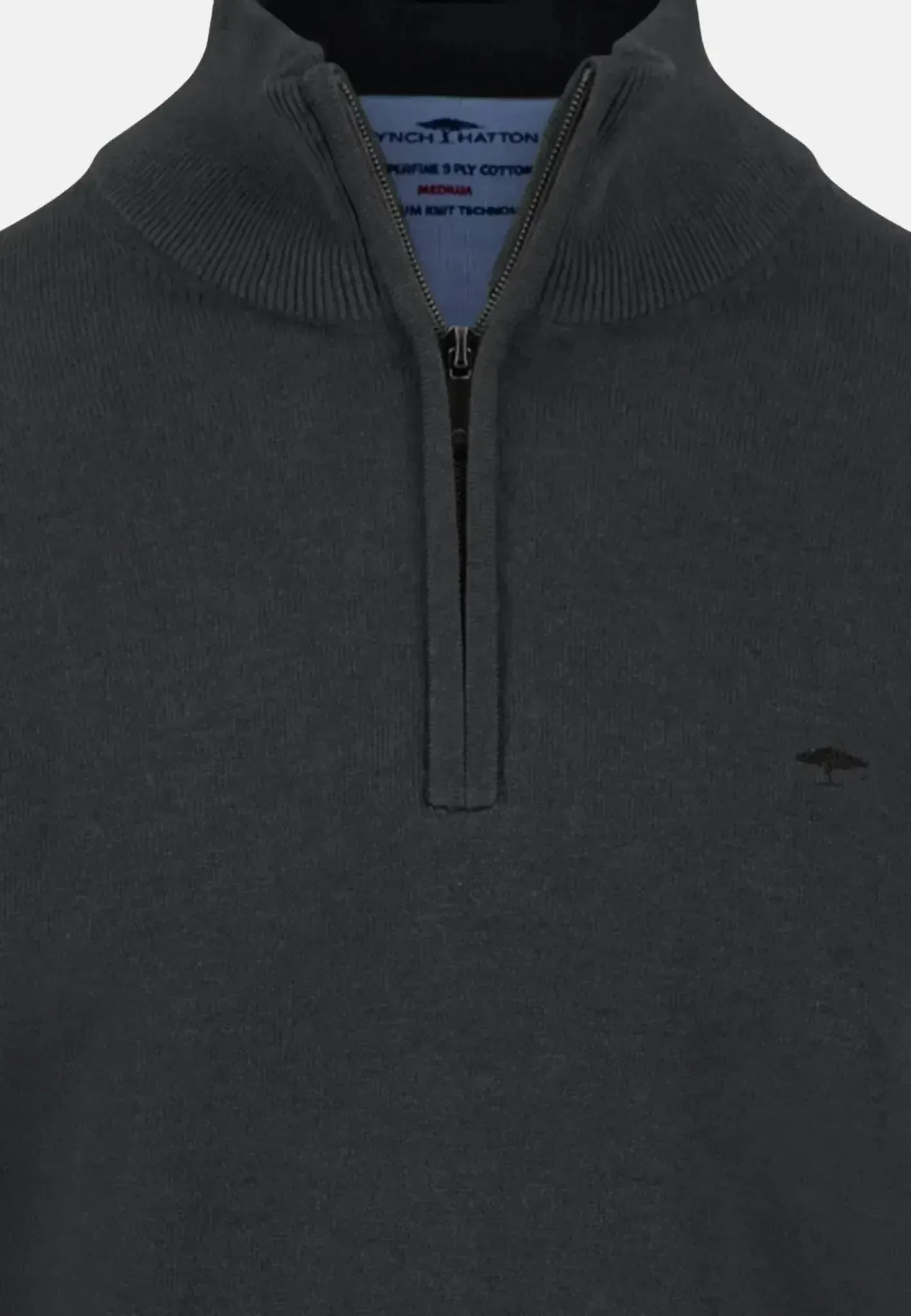 FYNCH-HATTON-Fynch-Hatton Fine Knit Cotton 1/4 Zip Black-NORTHERN THREADS DESIGNER MENSWEAR