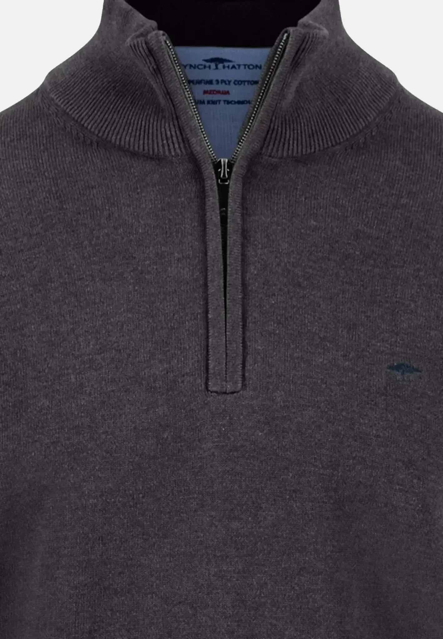 FYNCH-HATTON-Fynch-Hatton Fine Knit Cotton 1/4 Zip Charcoal-NORTHERN THREADS DESIGNER MENSWEAR