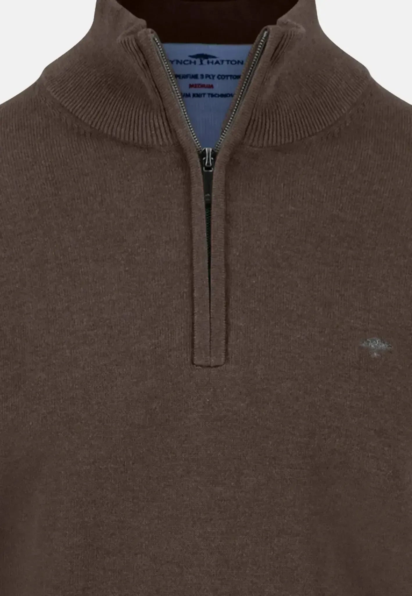 FYNCH-HATTON-Fynch-Hatton Fine Knit Cotton 1/4 Zip Earth-NORTHERN THREADS DESIGNER MENSWEAR