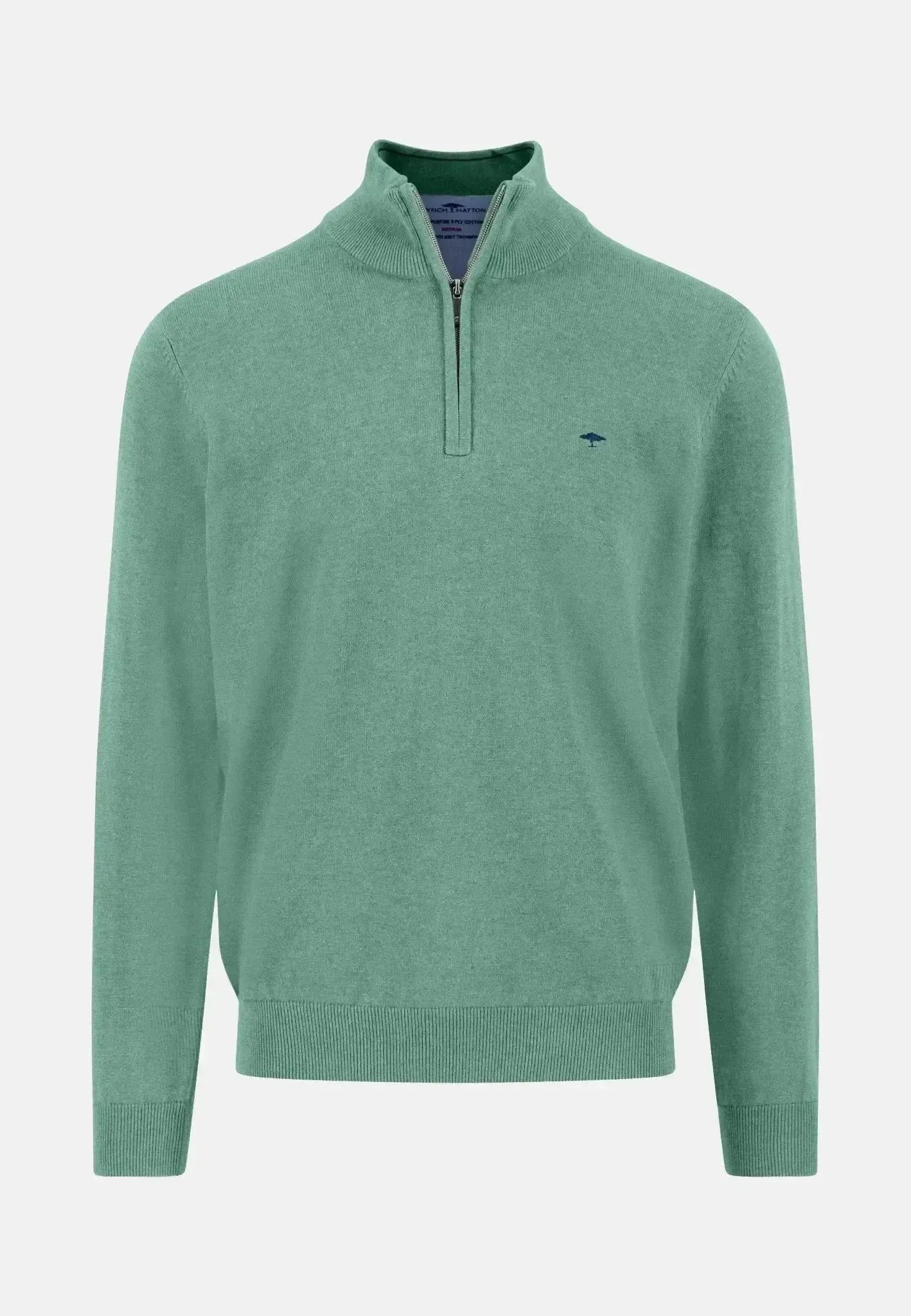 FYNCH-HATTON-Fynch-Hatton Fine Knit Cotton 1/4 Zip Fern-NORTHERN THREADS DESIGNER MENSWEAR