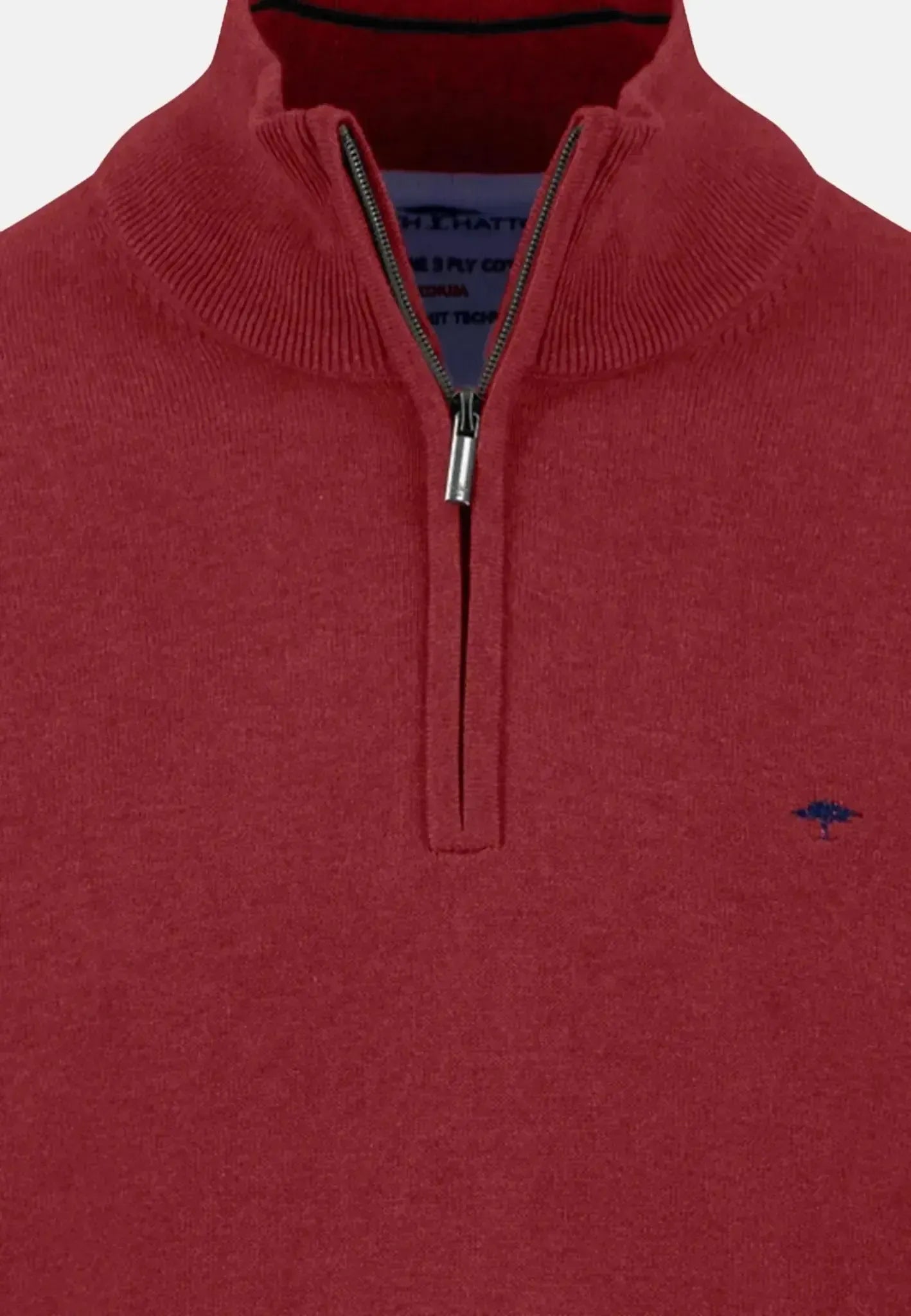 FYNCH-HATTON-Fynch-Hatton Fine Knit Cotton 1/4 Zip Garnet Red-NORTHERN THREADS DESIGNER MENSWEAR