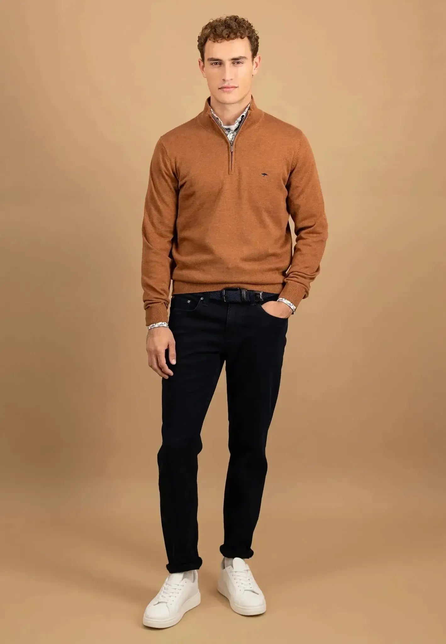 FYNCH-HATTON-Fynch-Hatton Fine Knit Cotton 1/4 Zip Hazel-NORTHERN THREADS DESIGNER MENSWEAR