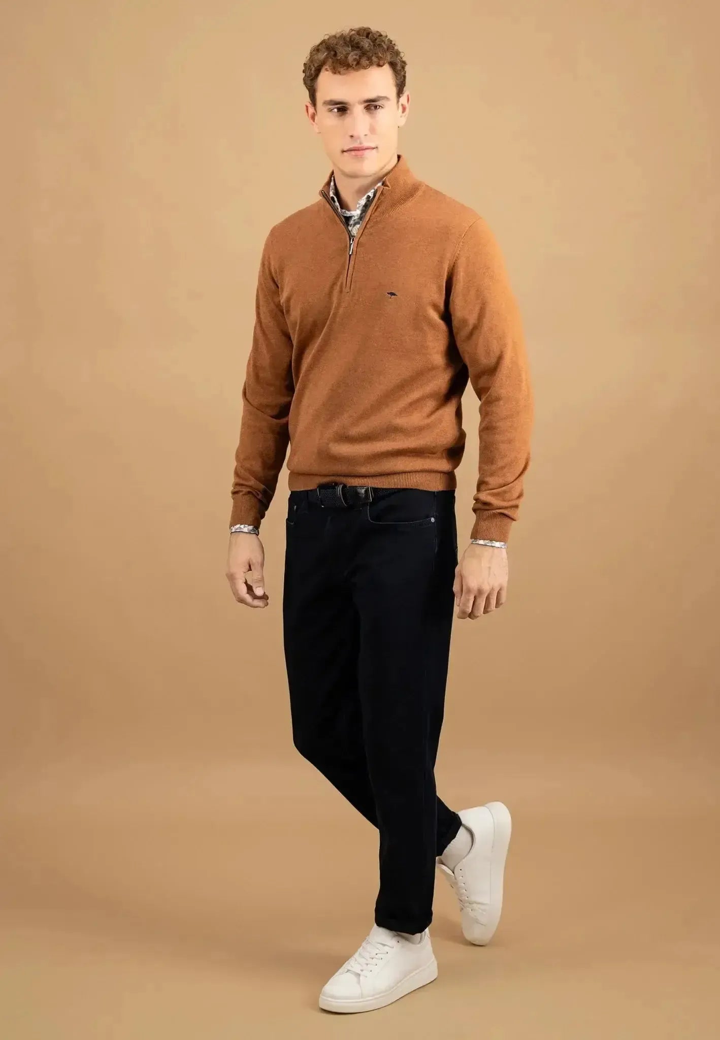 FYNCH-HATTON-Fynch-Hatton Fine Knit Cotton 1/4 Zip Hazel-NORTHERN THREADS DESIGNER MENSWEAR