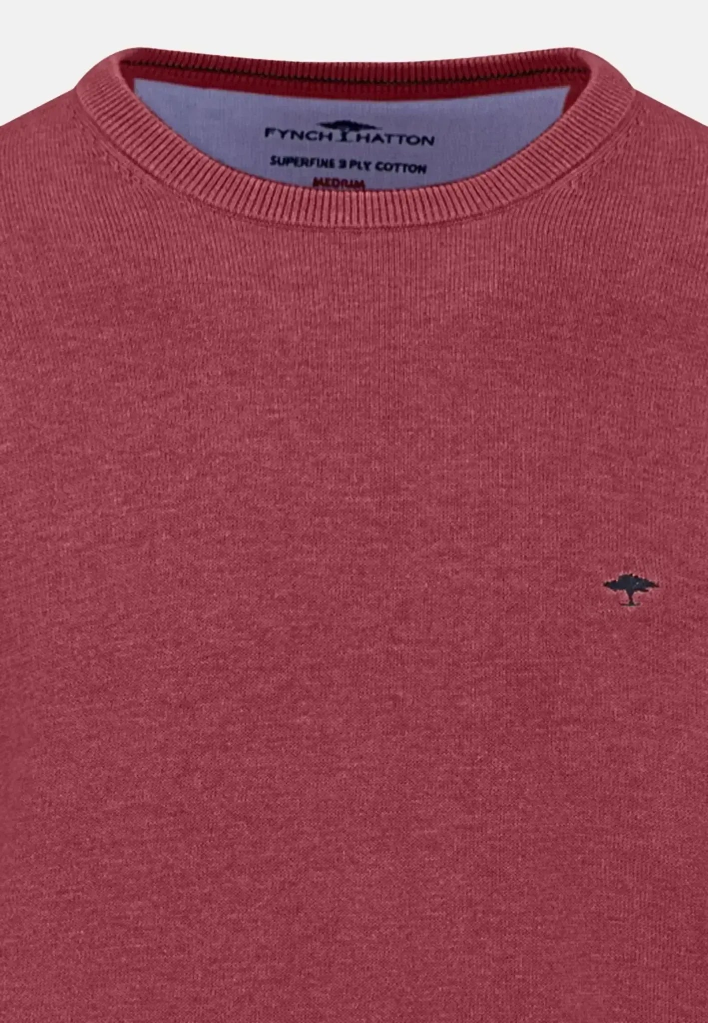 FYNCH-HATTON-Fynch-Hatton Fine Knit Cotton Crewneck Berry-NORTHERN THREADS DESIGNER MENSWEAR