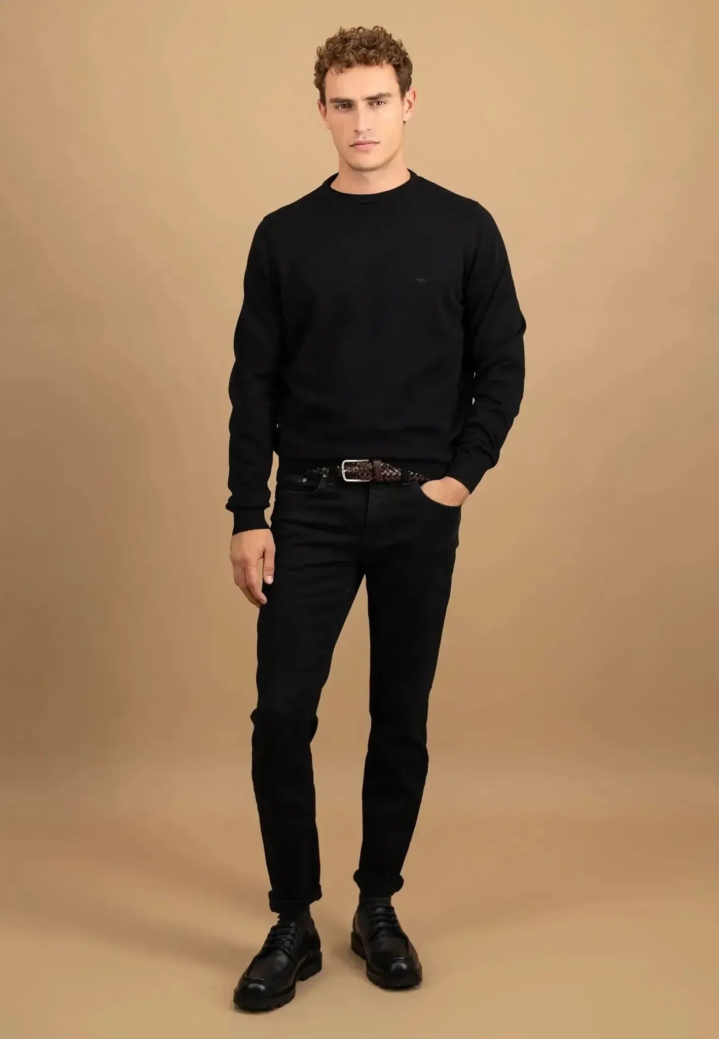 FYNCH-HATTON-Fynch-Hatton Fine Knit Cotton Crewneck Black-NORTHERN THREADS DESIGNER MENSWEAR