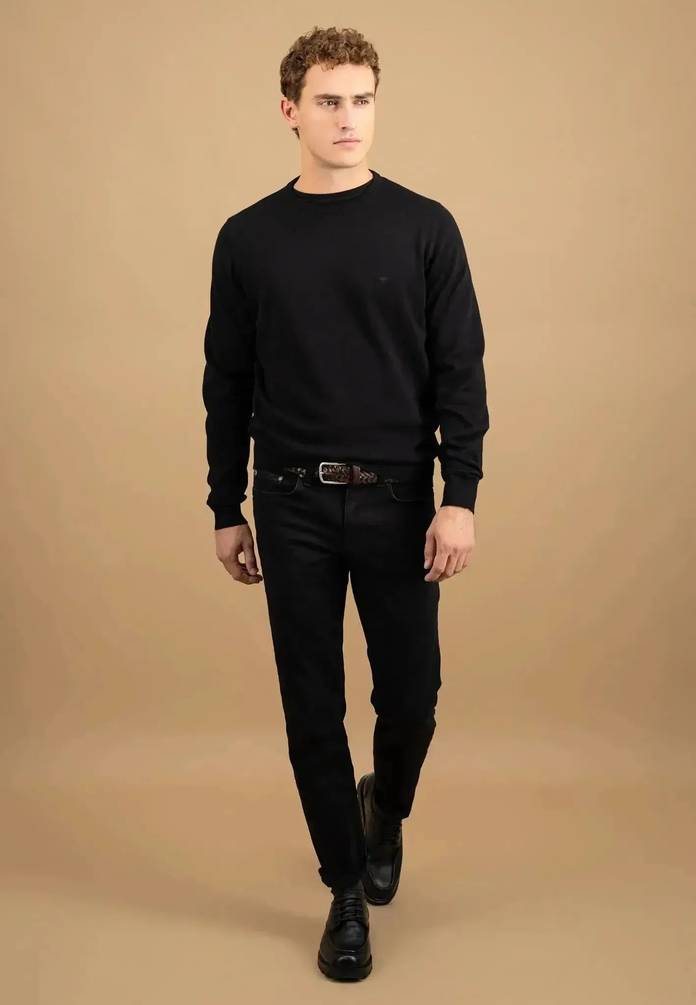 FYNCH-HATTON-Fynch-Hatton Fine Knit Cotton Crewneck Black-NORTHERN THREADS DESIGNER MENSWEAR
