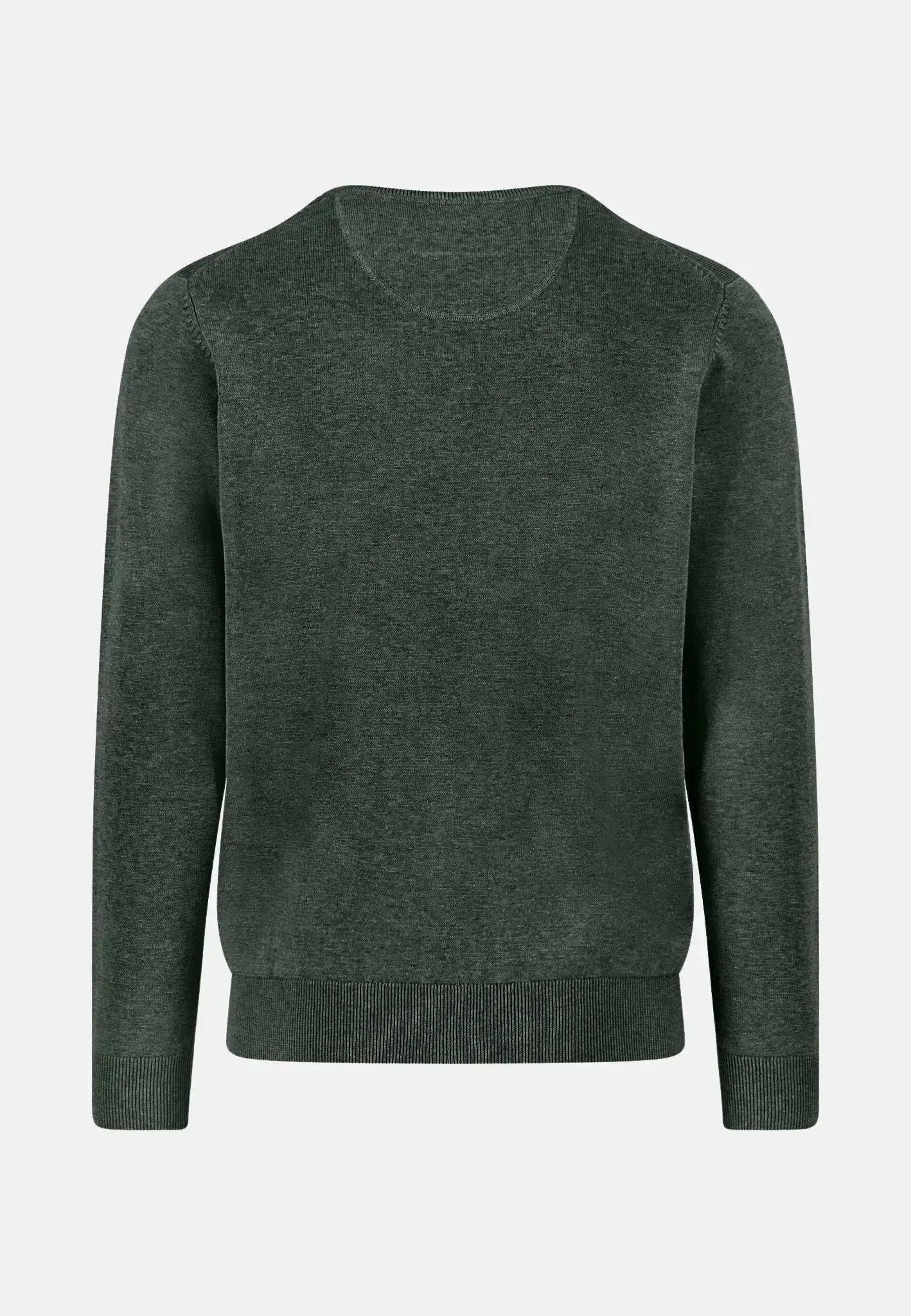 FYNCH-HATTON-Fynch-Hatton Fine Knit Cotton Crewneck Dark Ivy-NORTHERN THREADS DESIGNER MENSWEAR