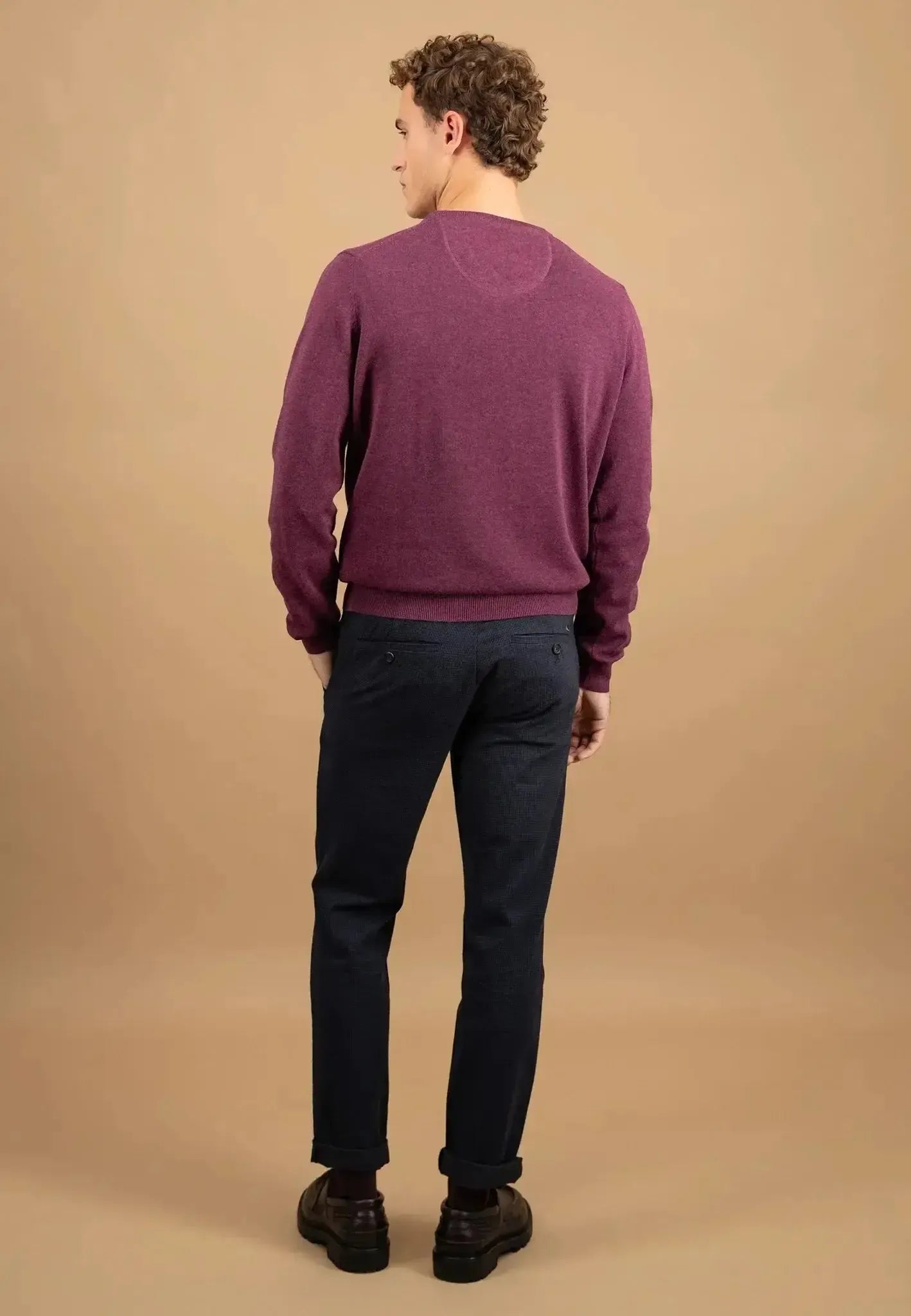 FYNCH-HATTON-Fynch-Hatton Fine Knit Cotton Crewneck Deep Merlot-NORTHERN THREADS DESIGNER MENSWEAR
