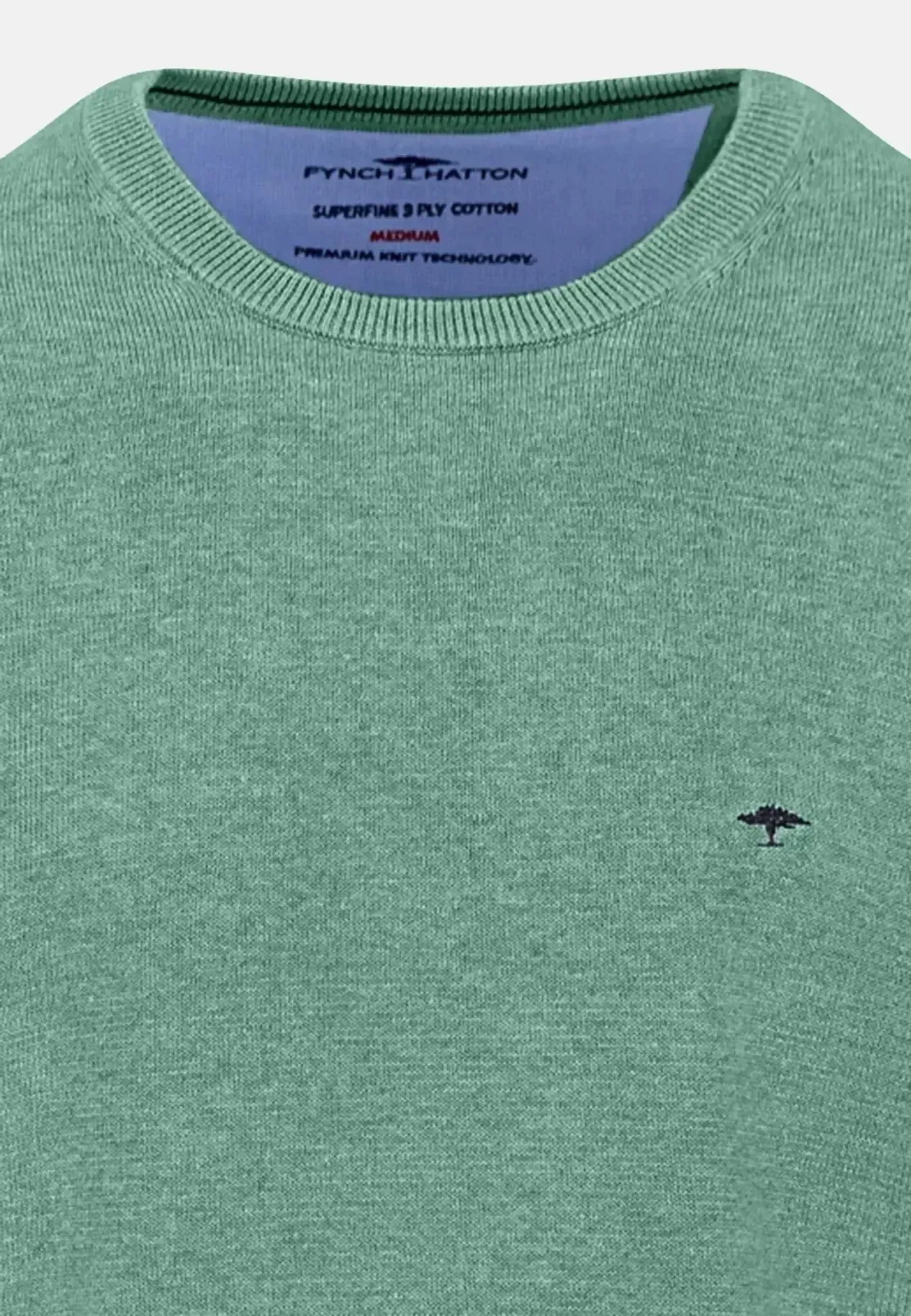 FYNCH-HATTON-Fynch-Hatton Fine Knit Cotton Crewneck Fern-NORTHERN THREADS DESIGNER MENSWEAR