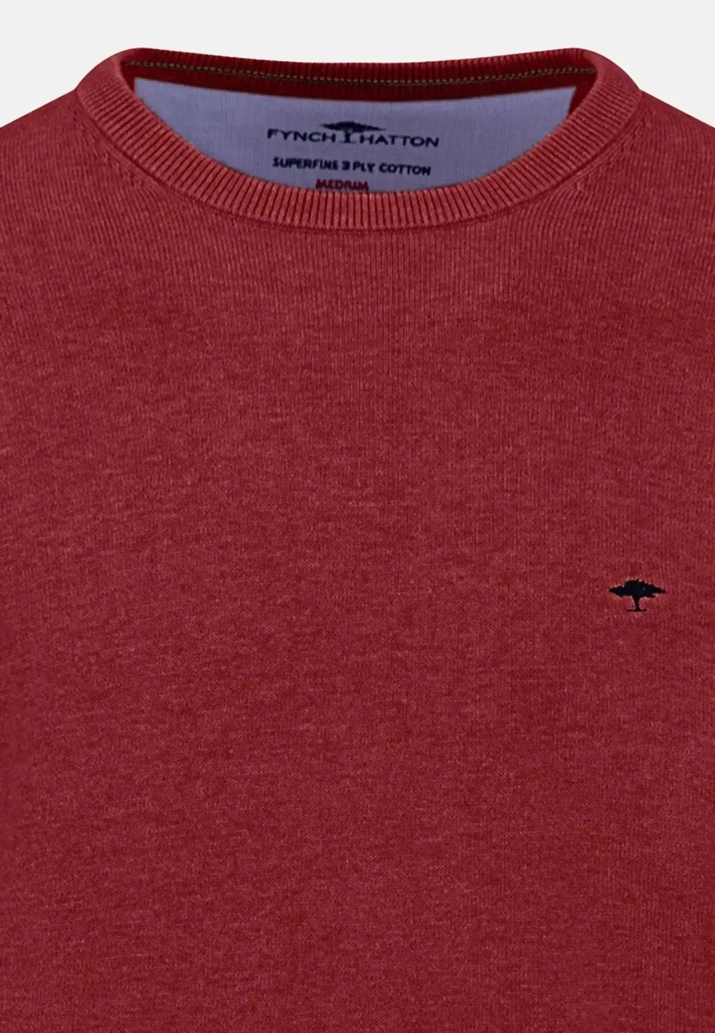 FYNCH-HATTON-Fynch-Hatton Fine Knit Cotton Crewneck Garnet Red-NORTHERN THREADS DESIGNER MENSWEAR