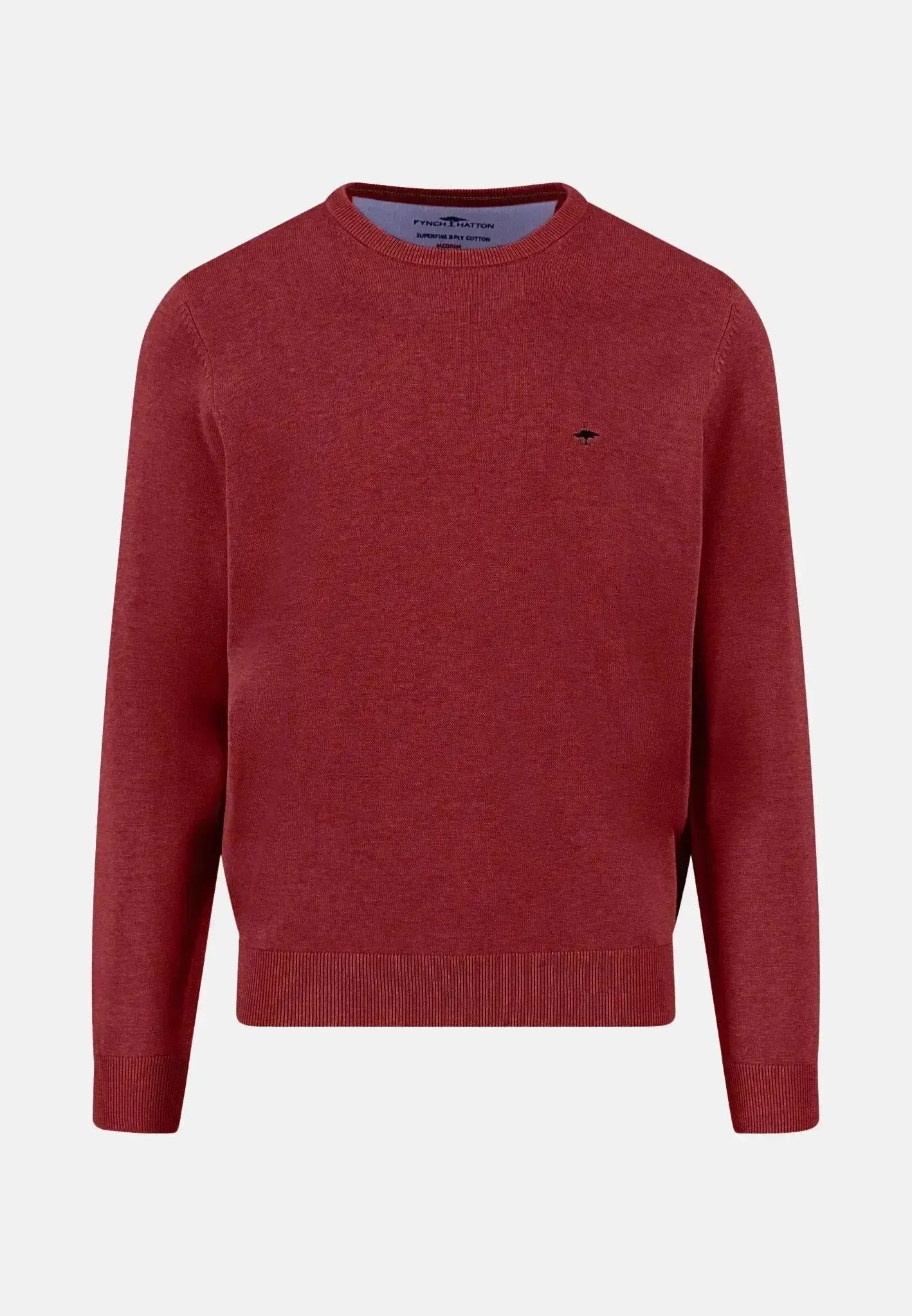 FYNCH-HATTON-Fynch-Hatton Fine Knit Cotton Crewneck Garnet Red-NORTHERN THREADS DESIGNER MENSWEAR